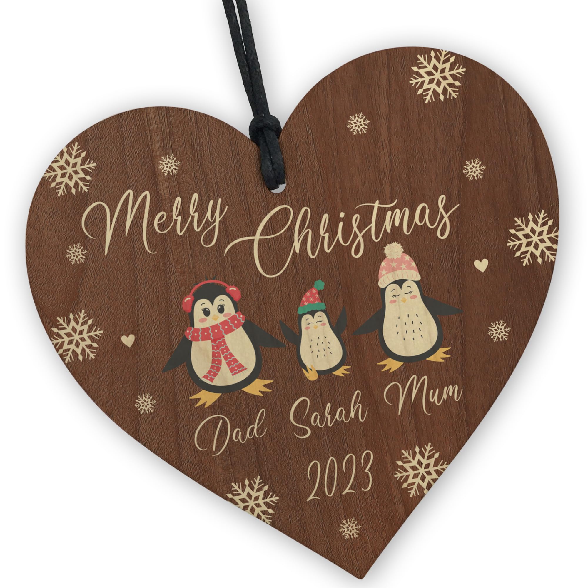 Red Ocean Personalised Merry Christmas Tree Decoration Christmas Tree Bauble for Family Wooden Christmas Decorations
