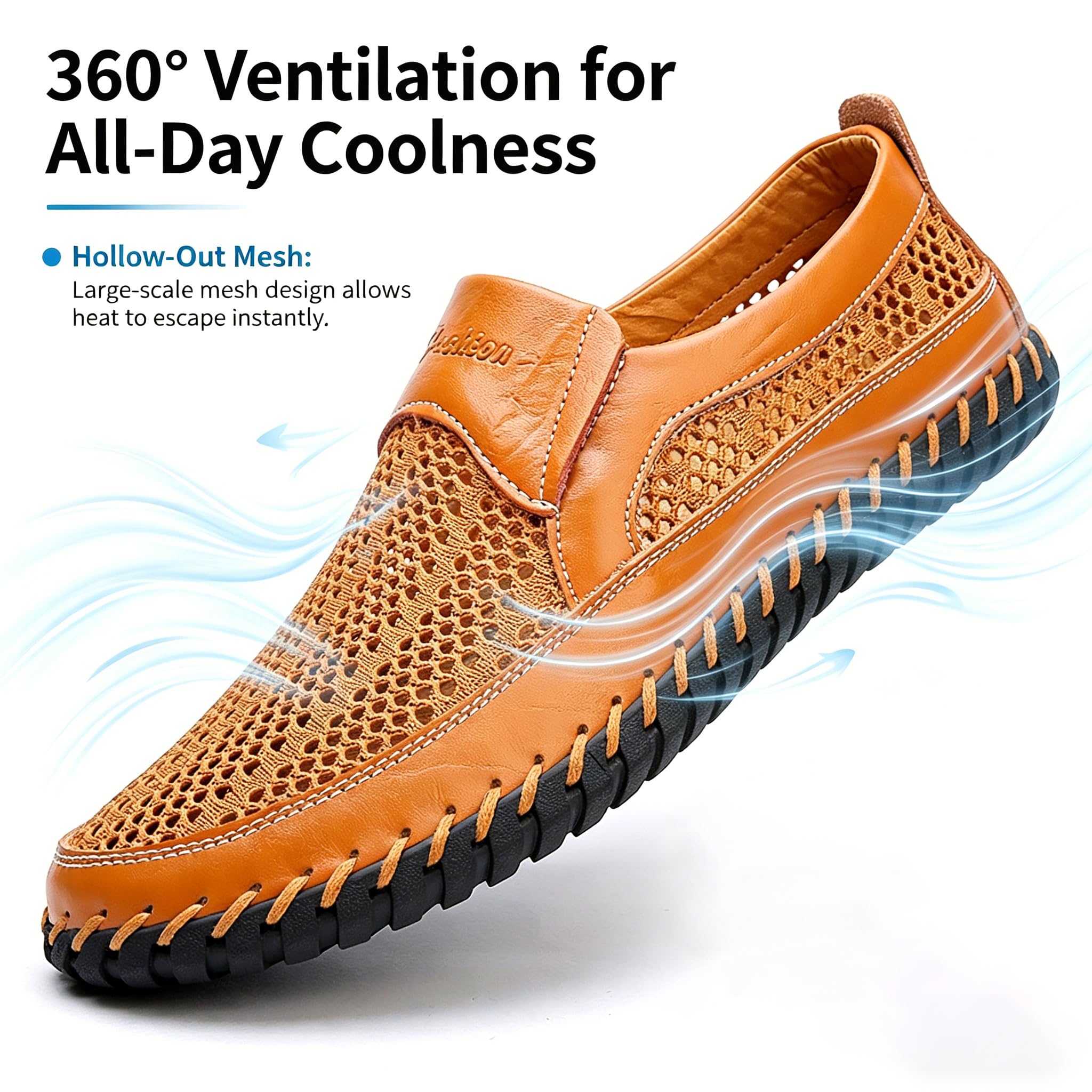 Handgefertigte Herren-Wanderschuhe, Rindsleder, atmungsaktiv, Netzstoff, Slip-On-Slipper, Outdoor, Strand, Sommer, rutschfest, flache Wasser-Sandalen, Übergröße