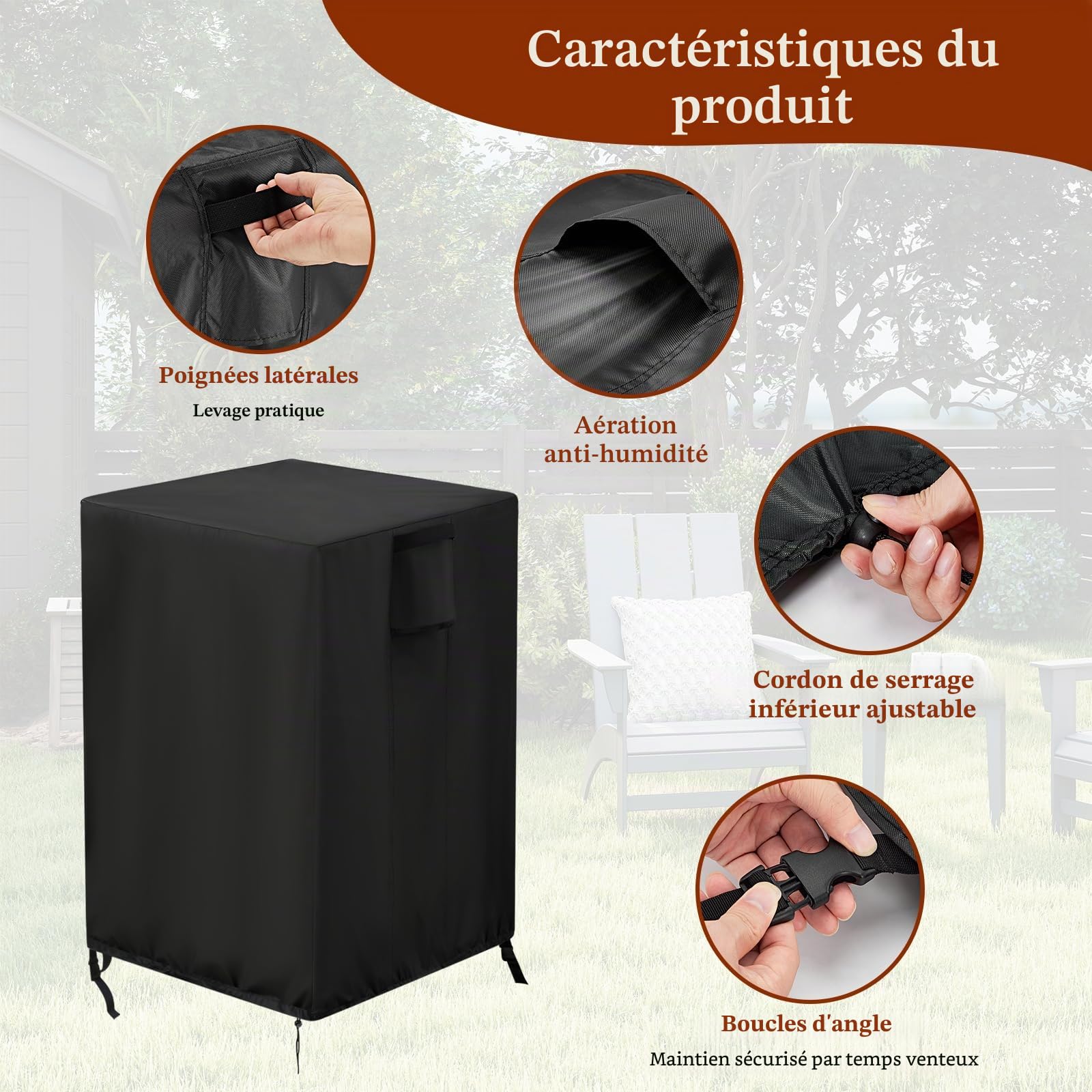 Onlyme – Housse de foyer carrée en tissu Oxford 420D au propane imperméable avec cordon de serrage pour foyer à gaz et brasero – 55 x 55 x 89 cm