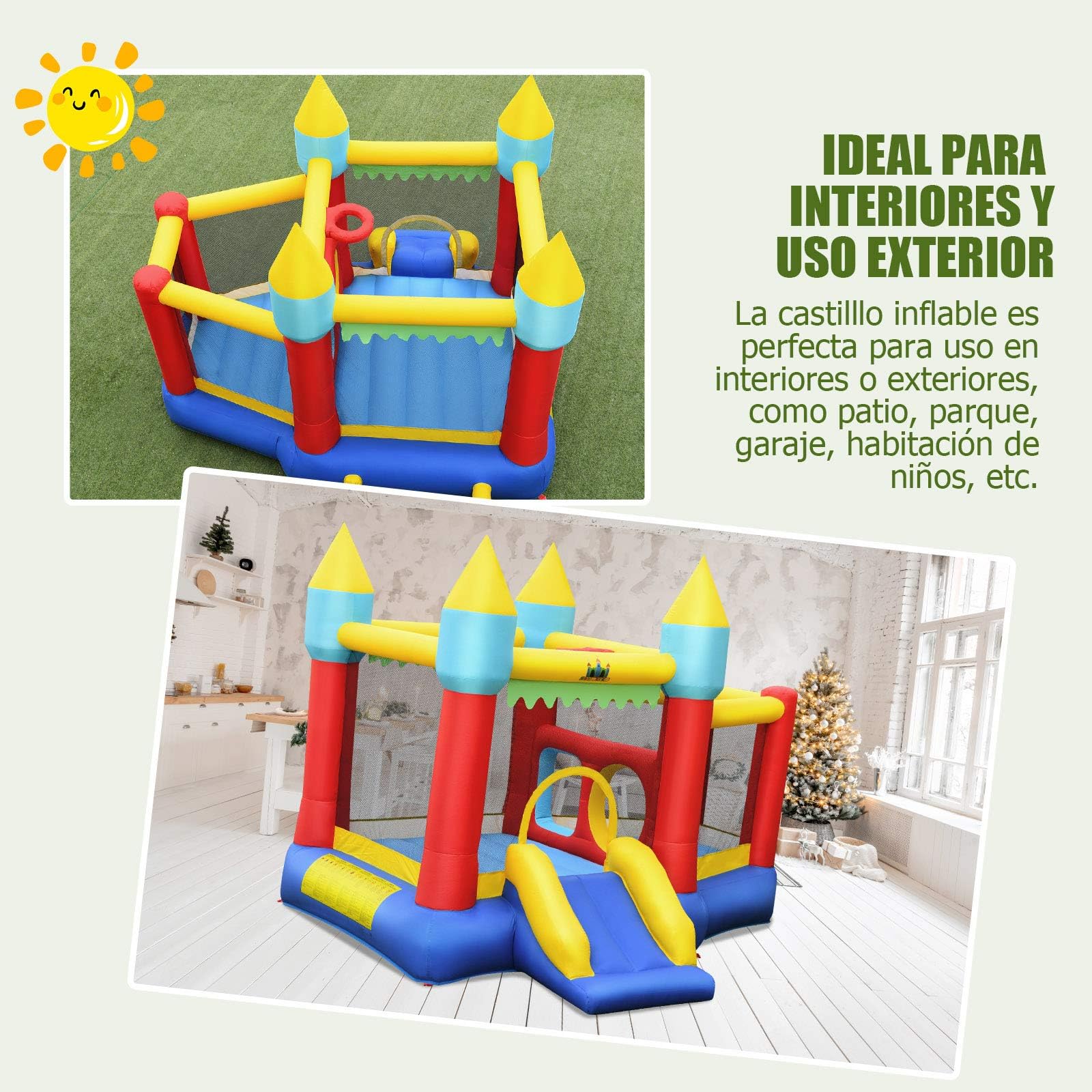 COSTWAY Castillo Hinchable con Tobogán, Castillo Inflable de 301x313x165cm para Niños de 3 a 10 años, con 100 Bolas Oceánicas, Kit de Reparación y Bolsa de Transporte (con Soplador de 480 W)