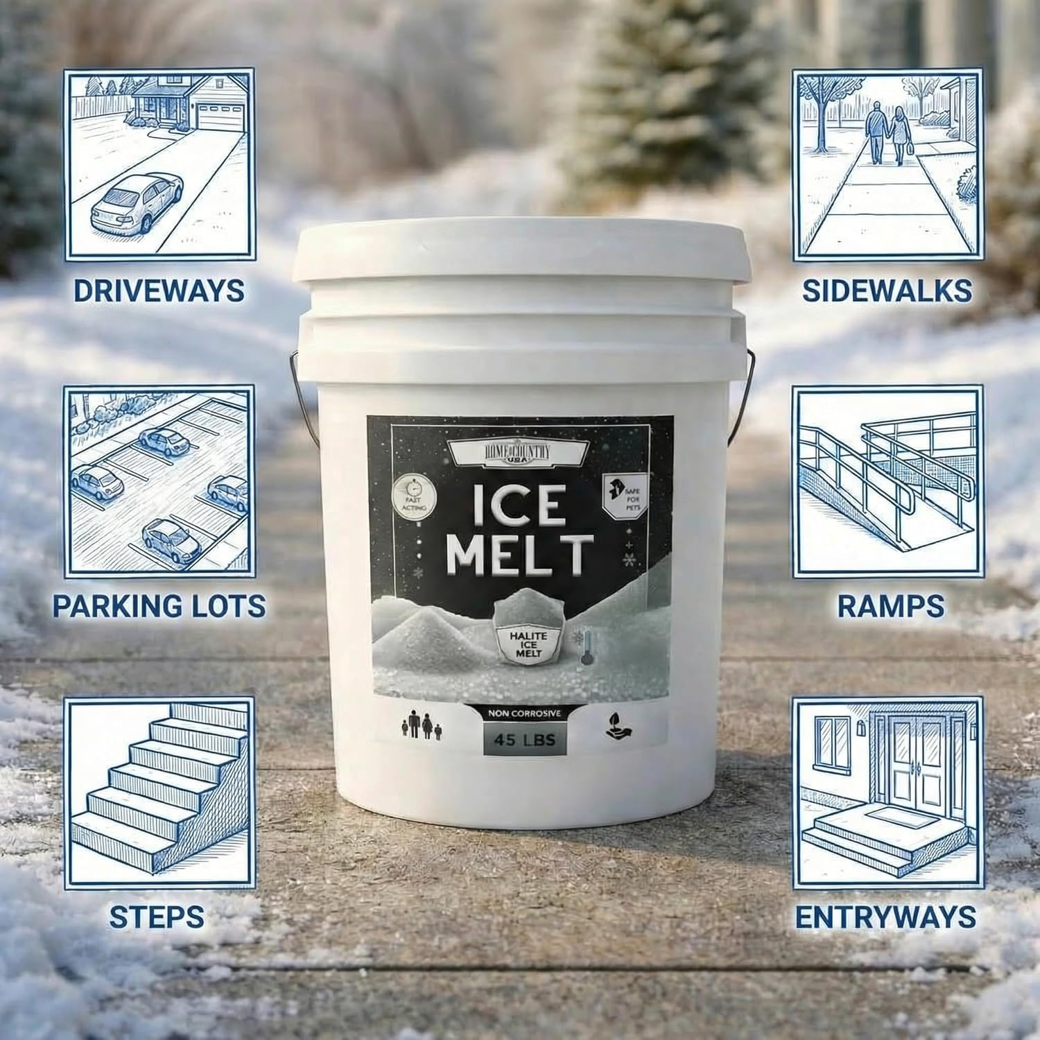 Halite Crystals Ice Melt Effective to -25°F, Eco-Friendly De-Icer, Optimal Granule Size for Quick Melting, Ideal for Driveways, Walkways, and Entryways (8, Pounds)