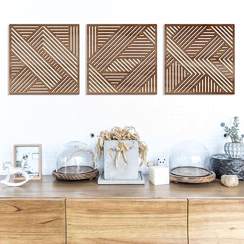 Bnesi 3 Piece Abstract Geometric Wood Wall Art Decor Modern