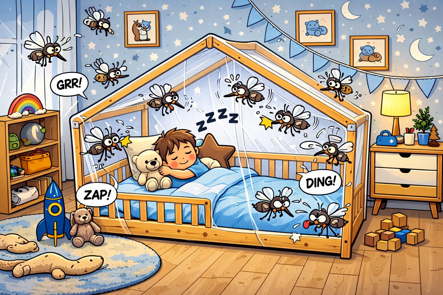 Letto Casetta, Zanzariera Integrale per Letto Bambino 90x190 cm - Attenzione solo Tetto a forma di tenda - Protezione Anti-Insetti - Discreta e Rimovibile (90x190 cm, CASA)
