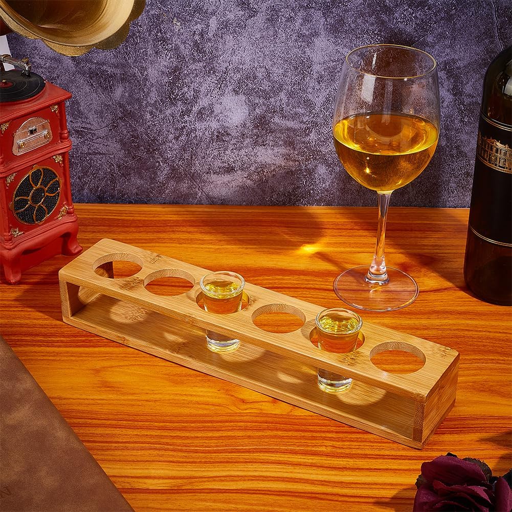 6 Holes Shot Glass Tray Holder 1.63 Inch Hole Wine Glasses Cup Serving Tray Wine Cups Organizer Shot Glasses Display Bar Accessories Bamboo Shots Glass Holder for Party Bar Club