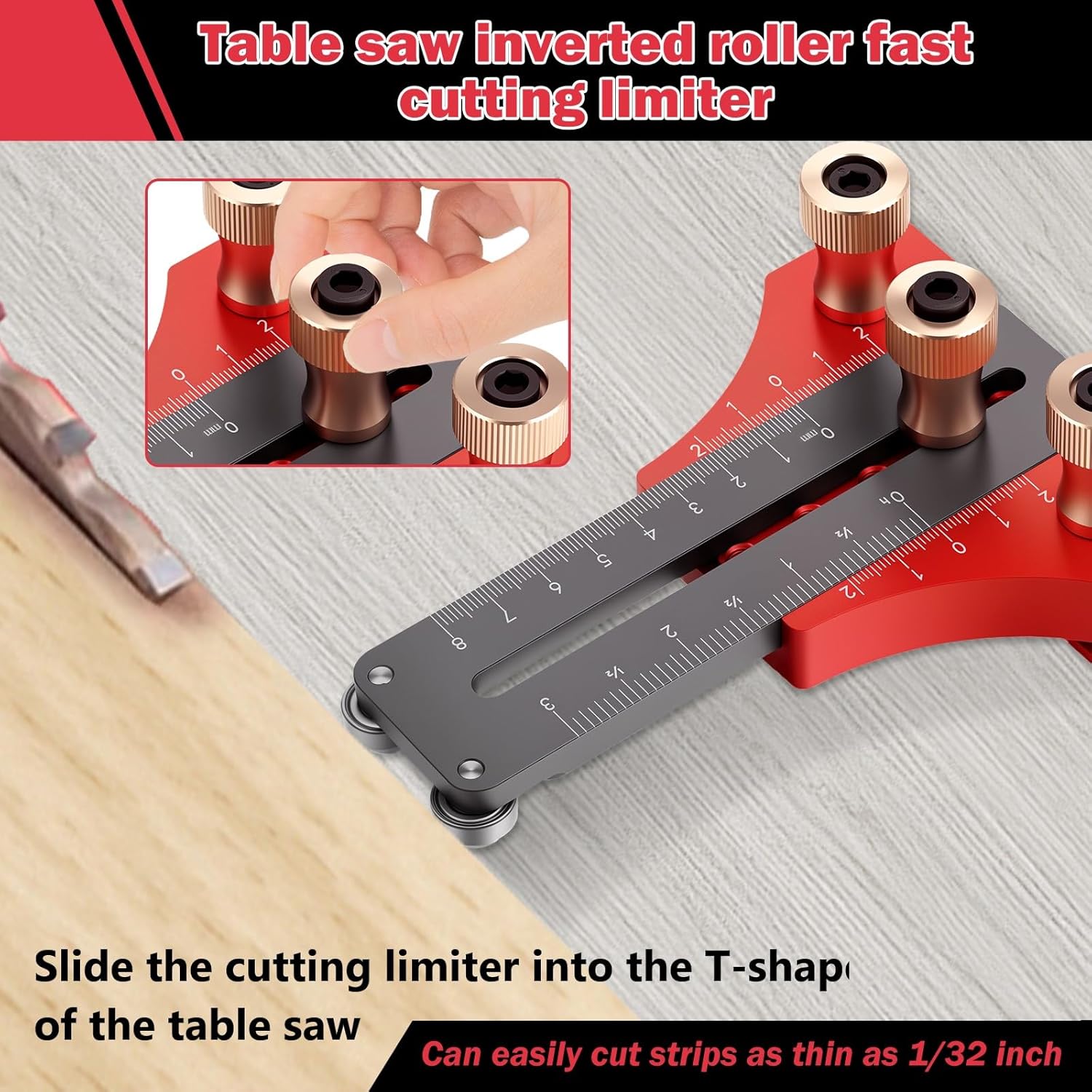 Thin Rip Jig, Table Saw Jig Guide, Adjustable Narrow Strip Repetitive Cutting Woodworking Tools, Fit for 3/4" x 3/8" Slots Table Saw Accessories for Table Saw Band Saw Router Table