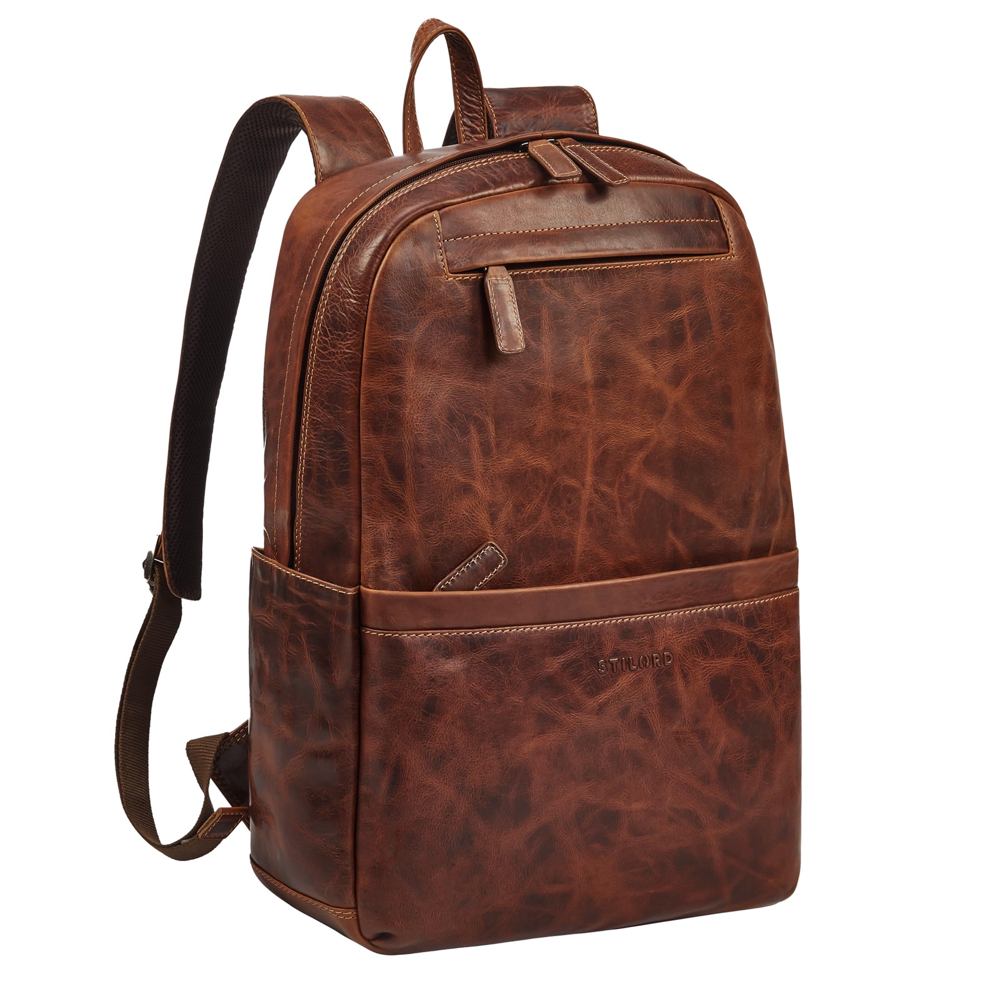 STILORD Brighton Grand Sac à Dos en Cuir XL Business Sac a Dos Vintage 15,6 Pouces pour Ordinateur Portable pour Le Voyage avec Support de Trolley Couleur:Salerno - Marron