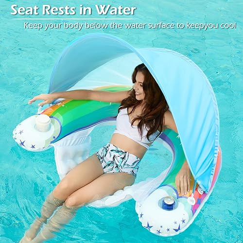 Miniatura 4 de Jasonwell Flotador de piscina con dosel  Flotadores inflables de piscina para adultos, silla flotante de piscina, flotadores para piscina, silla de