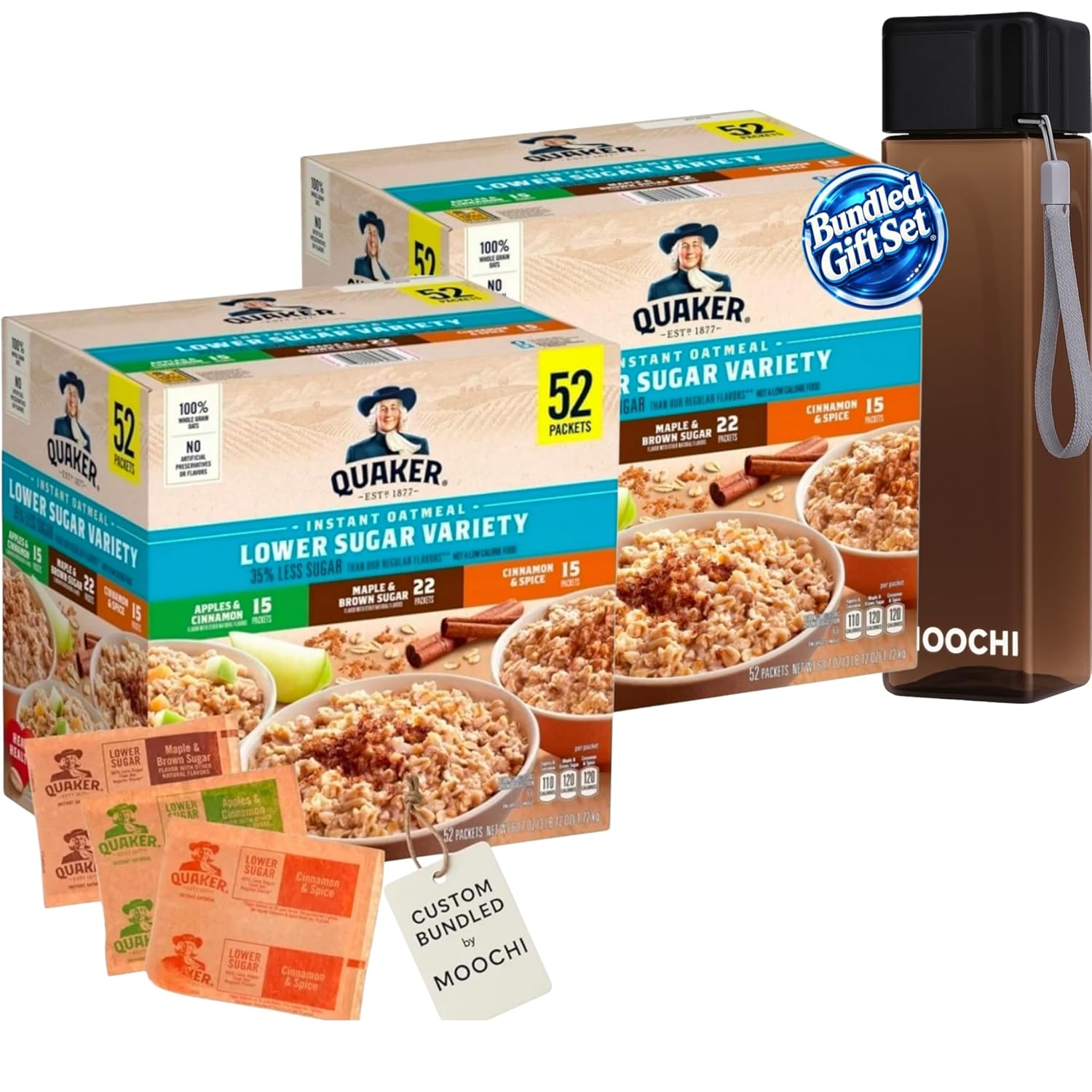 Avena Instantánea Menos Azúcar - 104 Sobres Sabor Manzana, Maple y Canela + Botella