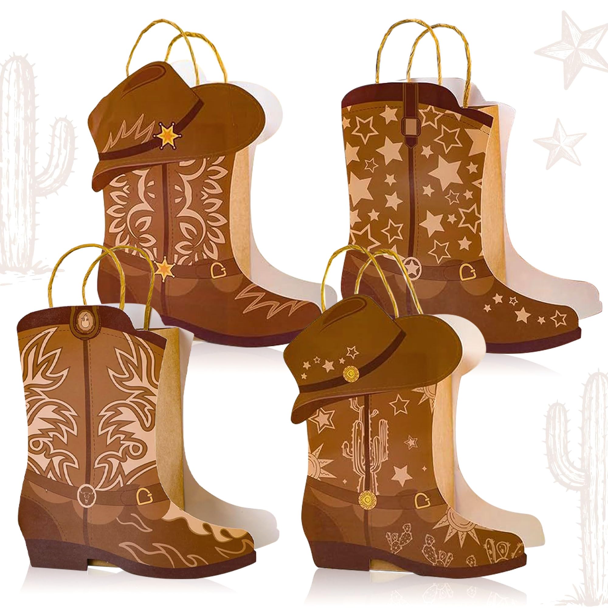 12 PCS Western Cowboy Bow Boots Boxes Boot Gift Bags Western Party Decoration Centerpiece for Rodeo Birthday Baby Shower Wedding Supplies