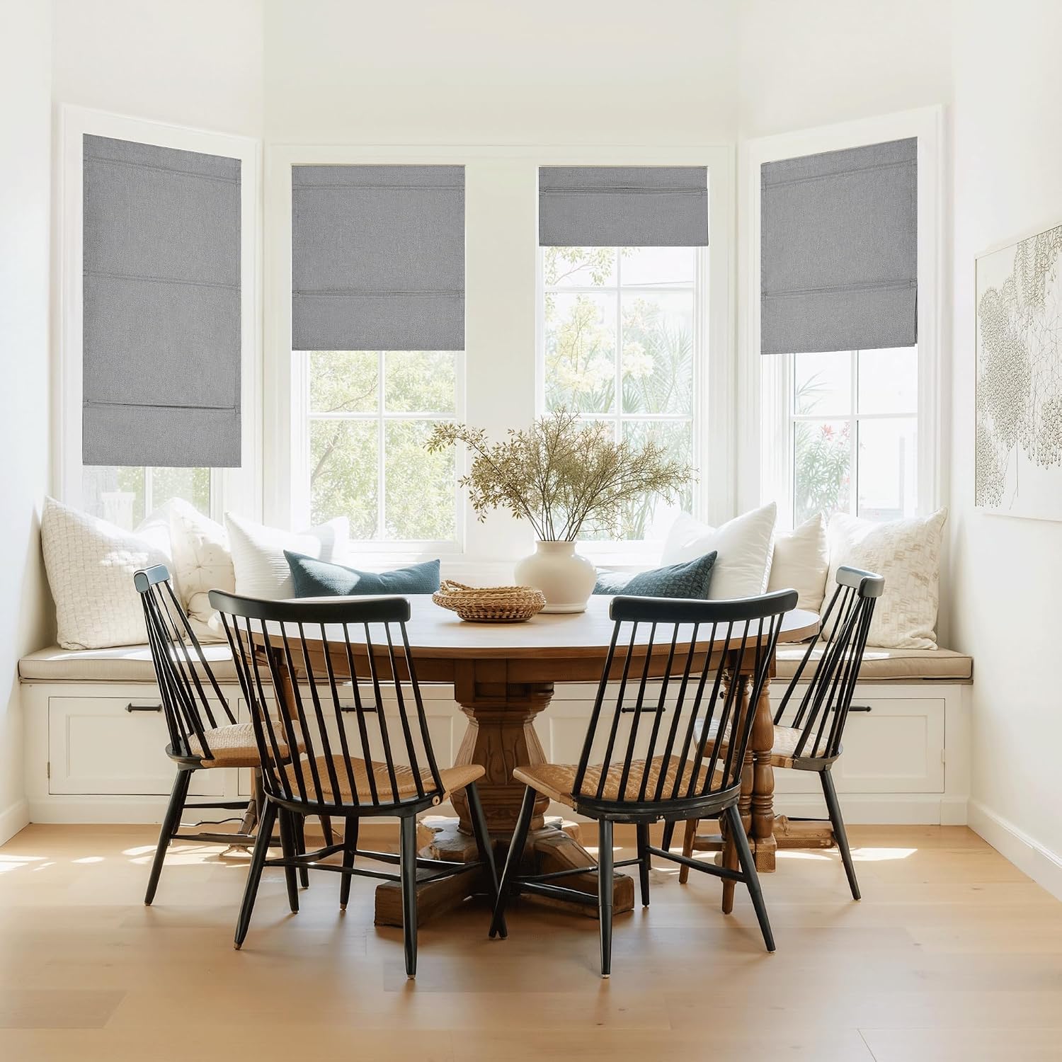 RYB HOME 100% Blackout Grey Roman Shade Linen Fabric, for Bedroom Window image 3