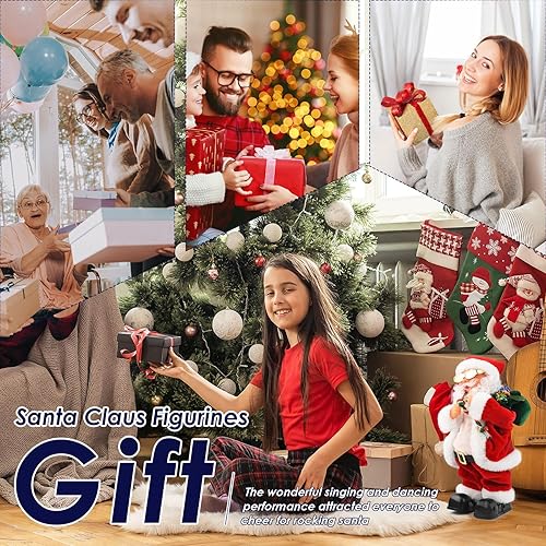 Miniatura 7 de Muñeco de Papá Noel eléctrico Gfilay con barriga y pies que se mueven, muñeca musical de Navidad que canta y baila, regalo de Navidad