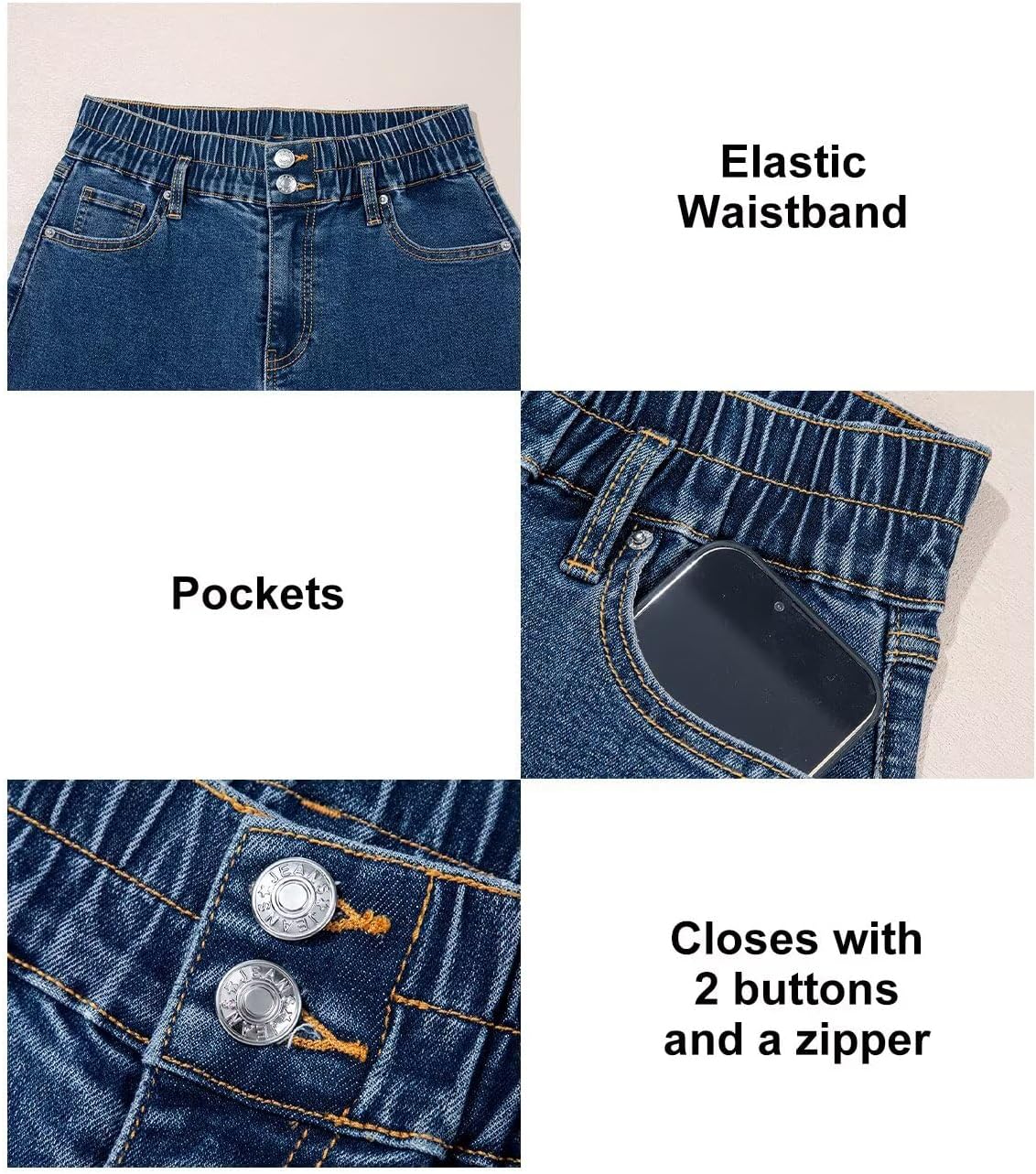 Astylish Women's Pull On Stretchy Elastic High Waisted Jeans Trendy Wide Leg Baggy Straight Trouser Jeans