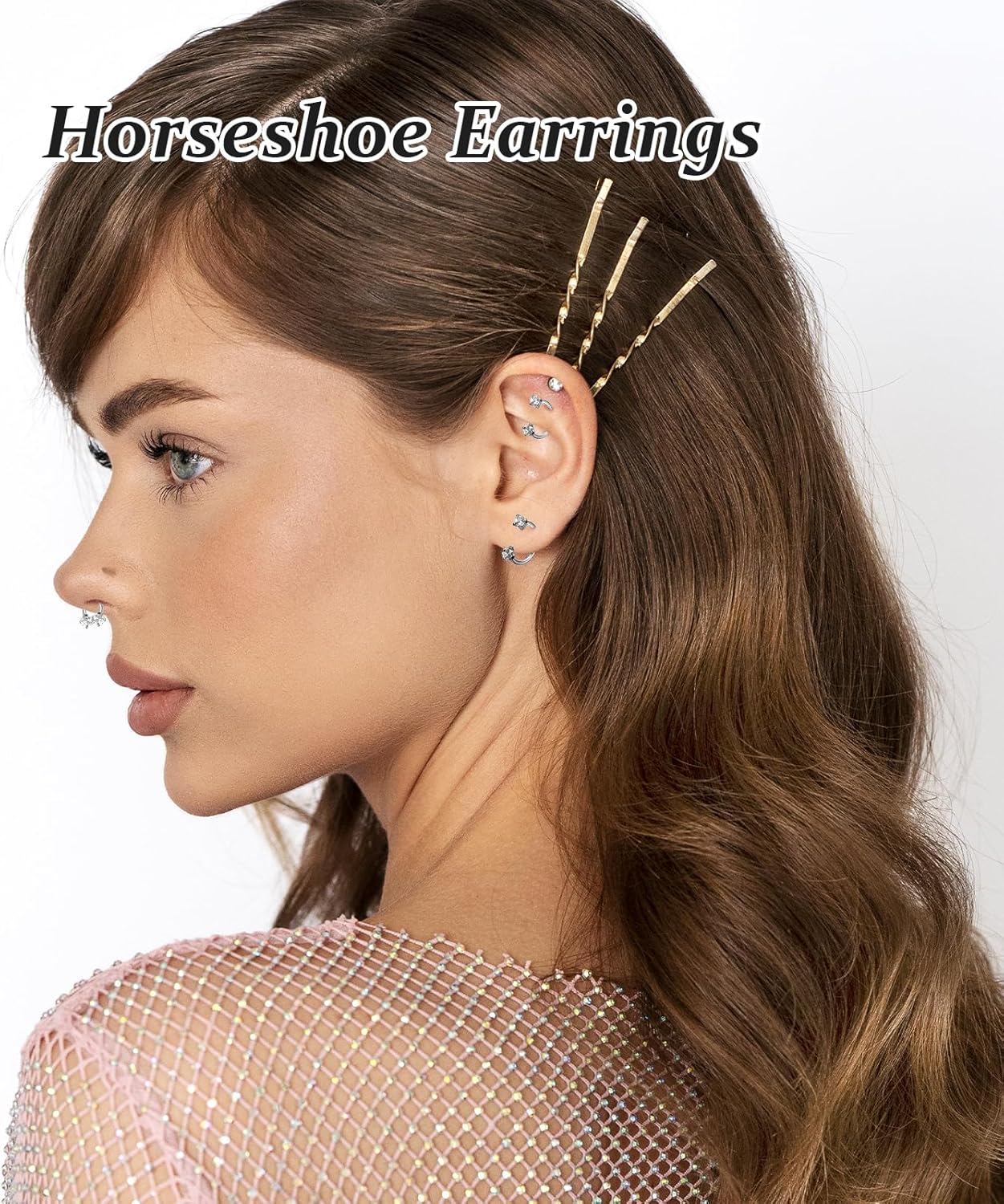 6Pcs Horseshoe Nose Ring Nose Stud for Women Double Gem Horse Shoe Noses Ring Hoop with Internal Threaded Piercing Taper and Grabber Tool Cartilage Helix Tragus Earring Hoop Labret Lip Piercing Jewelry - Image 6