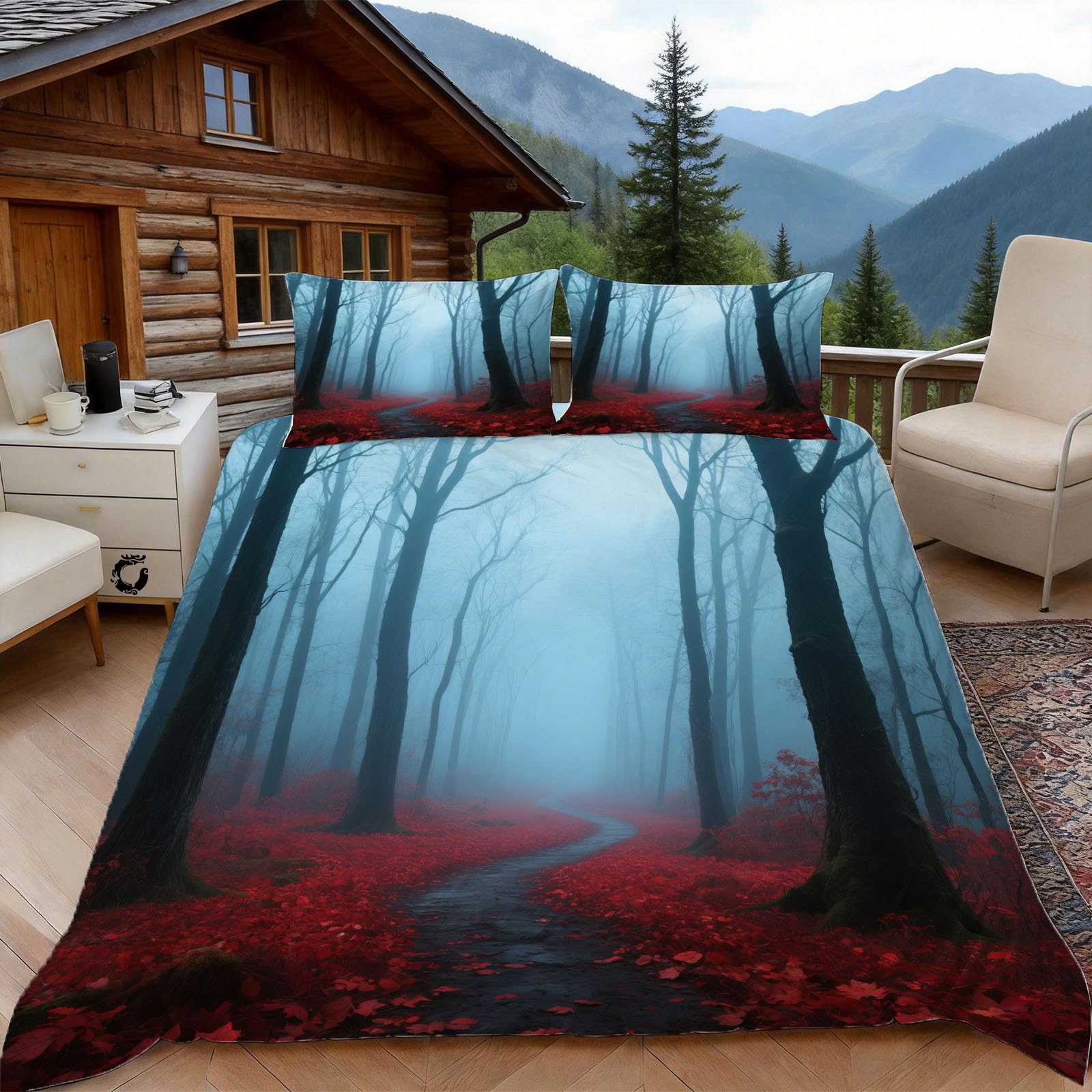Housse de couette 240 x 260 forêt d'automne parure de lit 2 personnes