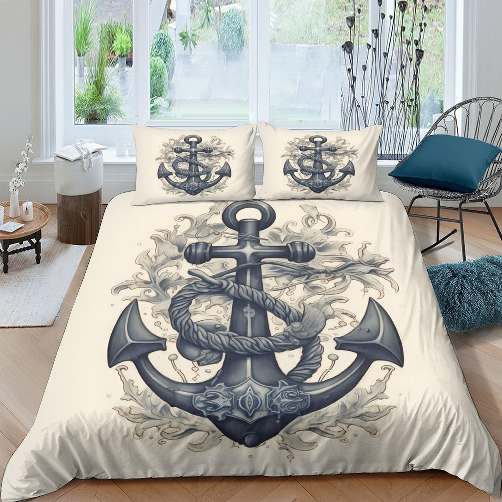 Ctjqhvkz Style-10 3D Printed Nautical Anchor Fitted Sheet Microfiber Soft Non Slip Mattress Cover Sea Rope Pattern For Bedroom Guest Room Single（135X200cm）