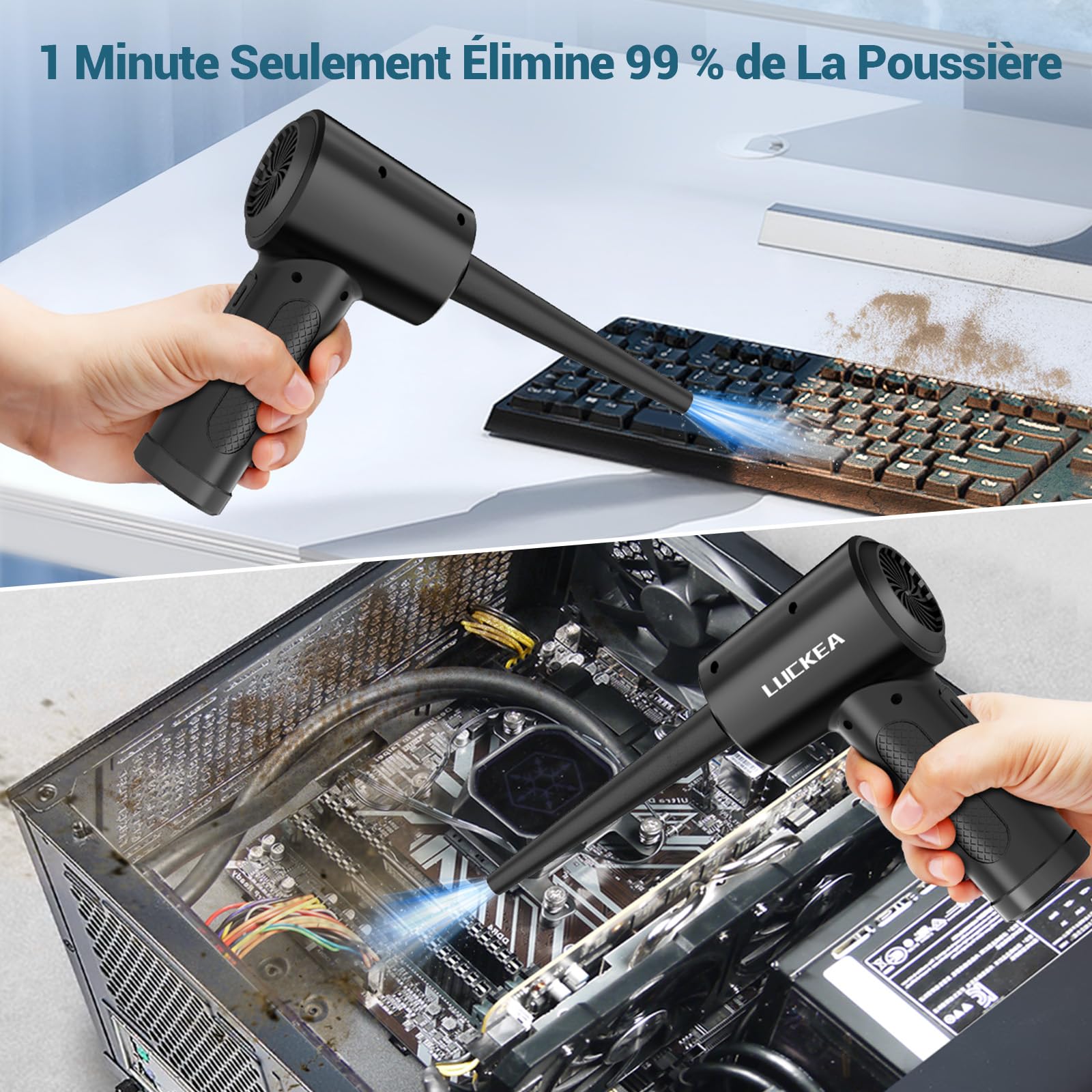 Souffleur Air Comprimé 3 Vitesses Souffleur PC - Mini Souffleur Voiture 6000 mAh Batterie avec Lumière LED, Bombe Air Sec Nettoyage PC, Air Comprimé Nettoyage Ordinateur Clavier, Air Duster