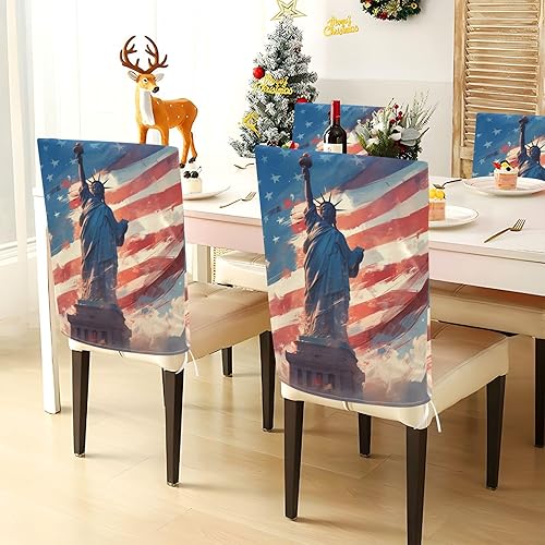 Miniatura 4 de 4th of July Independence Day White Liberty Decorative Covers for Chairs for Dining Room Chairs Soft Waterproof Chair Covers for Dining Chairs