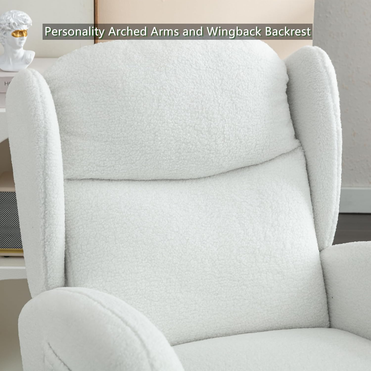 Setawix Teddy Rocking Glider Chair for Nursery,Upholstered Living Room Rocker Arm Chair,Leisure Sherpa Wingback Armchair,Mid Century Modern Rocking Accent Chair with Side Pockets (Wingback Ivory)