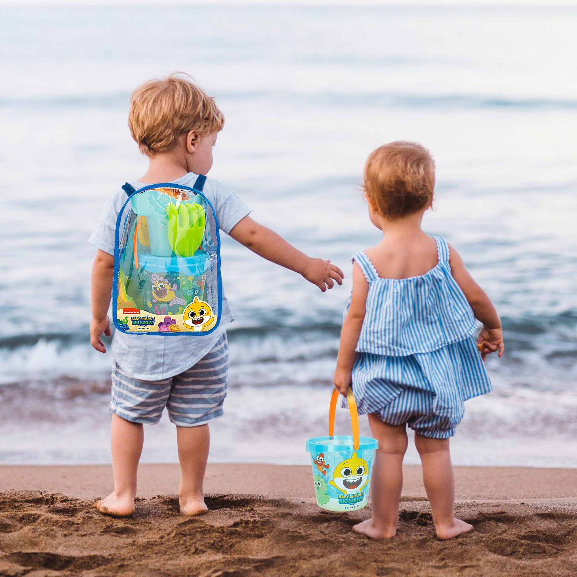 COLORBABY 77247 - Baby Shark Beach Bucket Set with Backpack