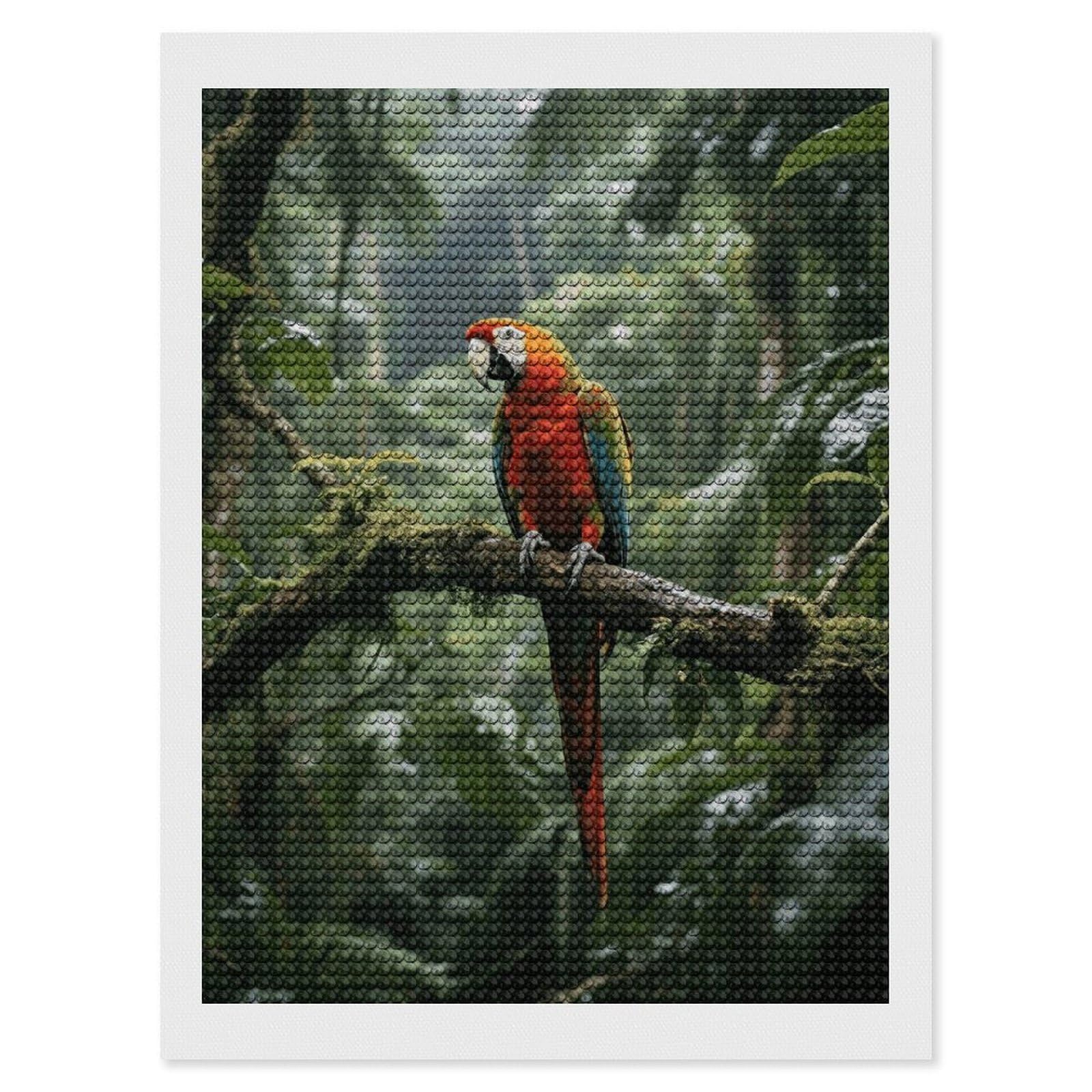 FodPand Parrot_Rainforest 5D Diamond Painting Kits for Adults Beginners Full Drill Round Diamond Dots Pictures Gem Art Supplies for Home Wall Room Decoration DIY Craft Set Gift 12x16