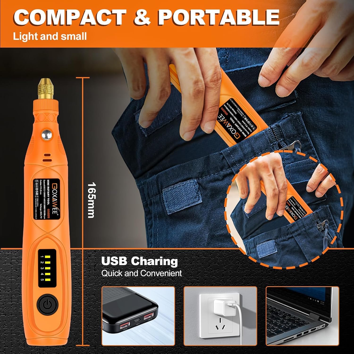GOXAWEE Mini Trapano 3,7 V Rotativo Multifunzione 104 Accessori Smerigliatrice Incisione Taglio Foratura Lucidatura