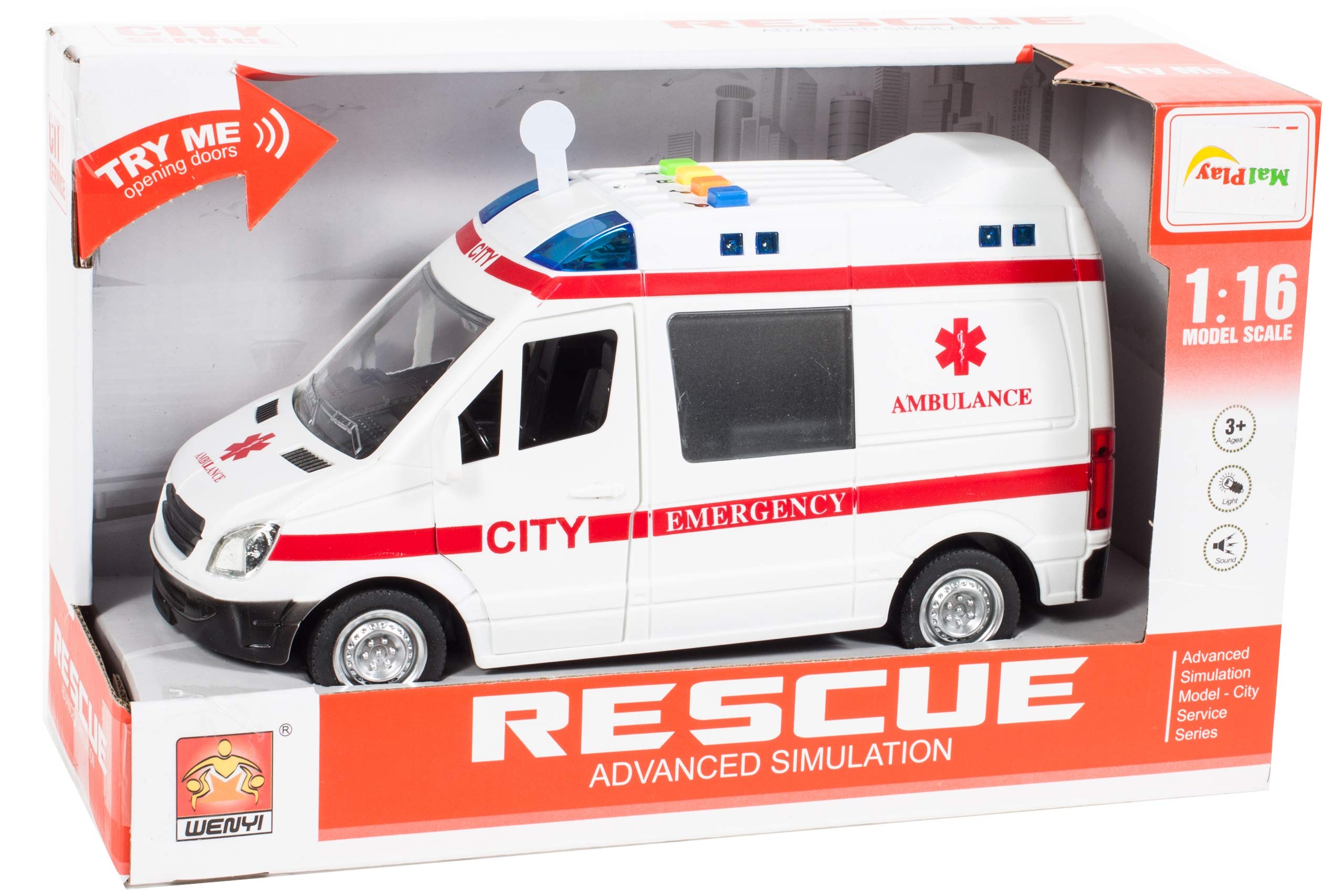 MalPlay 5901924207979 Ambulans Z Dźwiękiem 1:16 , Karetka ,wielokolorowy
