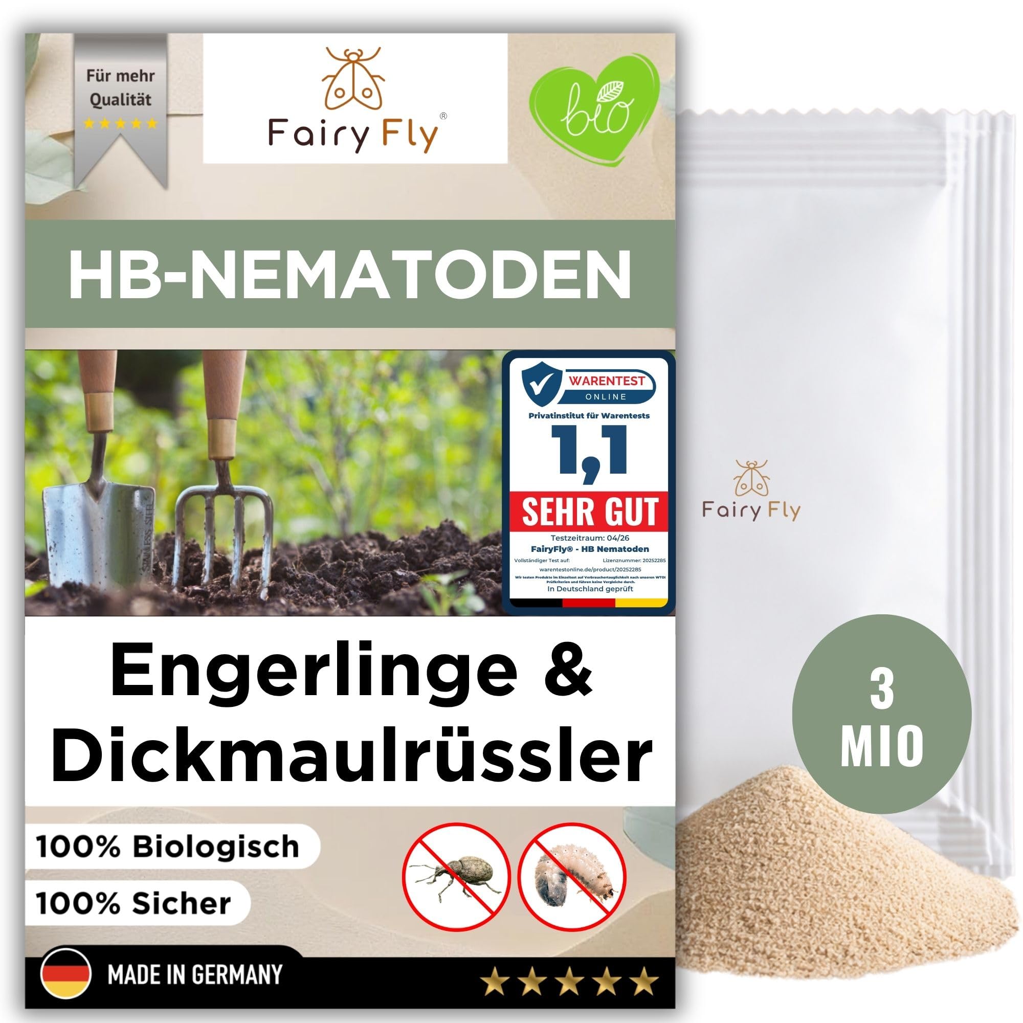 FairyFly® HB-Nematoden gegen Dickmaulrüssler & Engerlinge – biologische Nützlinge gegen Schädlinge im Boden 5 – 50 Mio (10-100 m²)