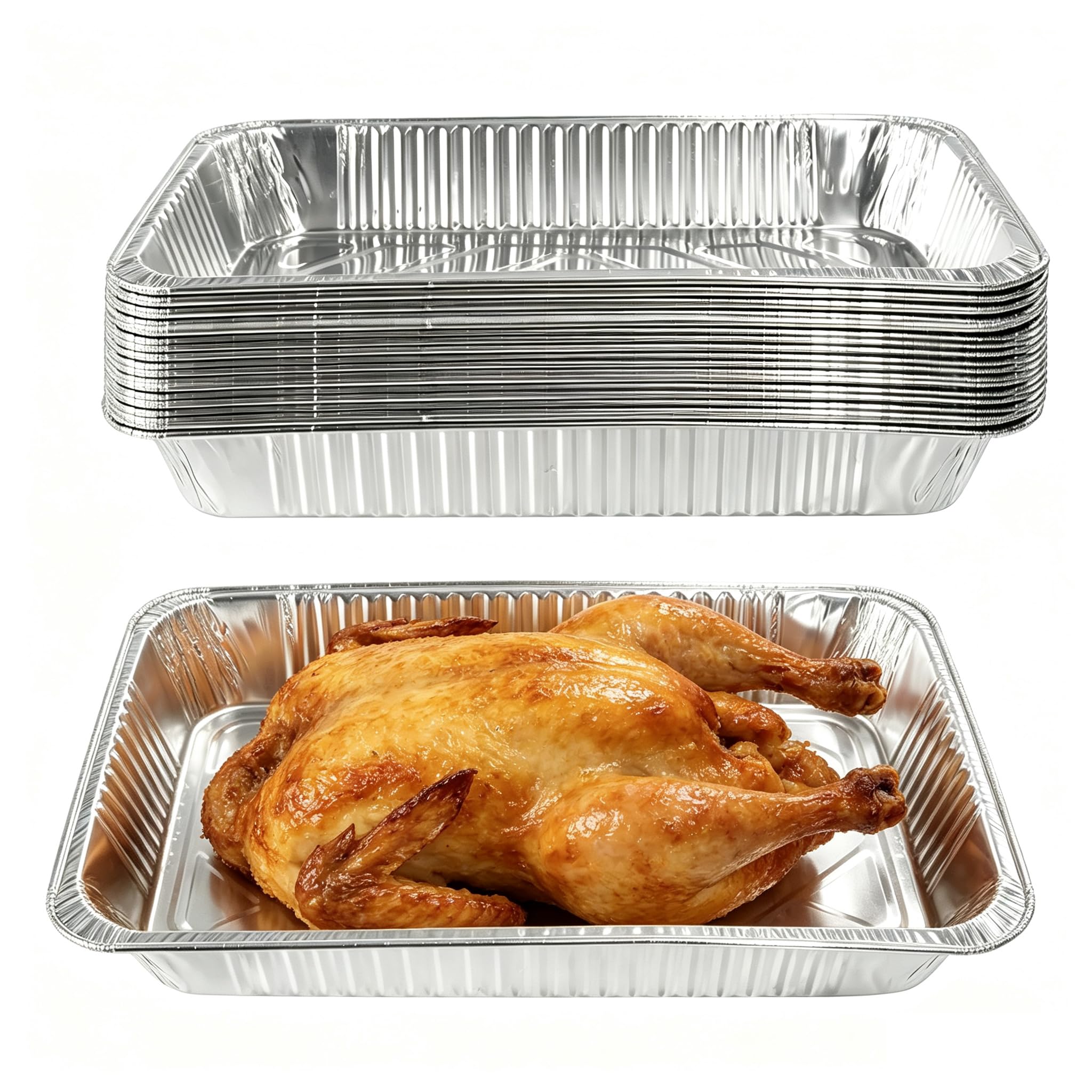Sartenes de aluminio resistentes para hornear, 21 x 13 pulgadas, tamaño completo (paquete de 20) platos rectangulares para catering, recipientes desechables para alimentos, ideales para