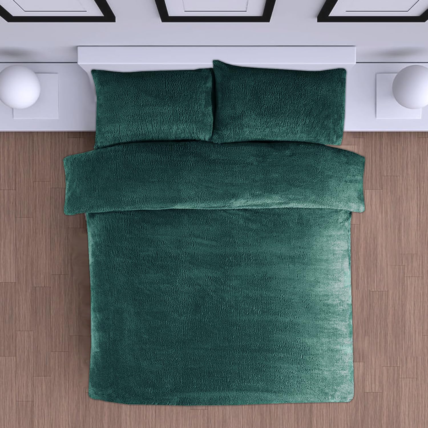 Pinkfairy Teddy Fleece Duvet Cover With Pillowcase, 2Pcs Thermal Bedset Warm & Cosy Fluffy Fleece Teddy Bedding Set (Green, King)