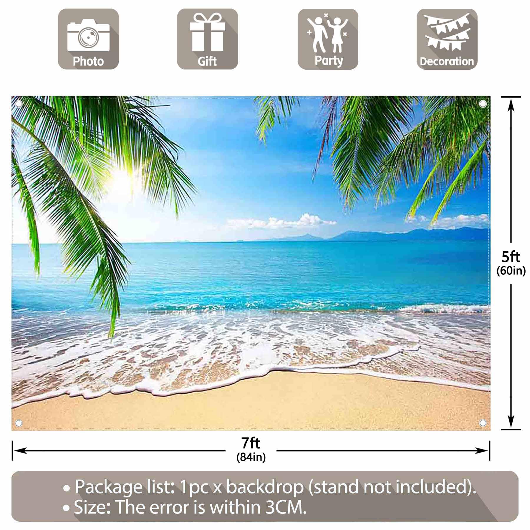 Luminora 2,1x1,5 m Letnia Plaża Tropikalne Morze Błękitne Niebo Tło | Tkanina poliestrowa, Liście palmowe Tło, Urodziny Dzieci Rodzina, Dekoracje Baner, Fotobudka Plenerowa