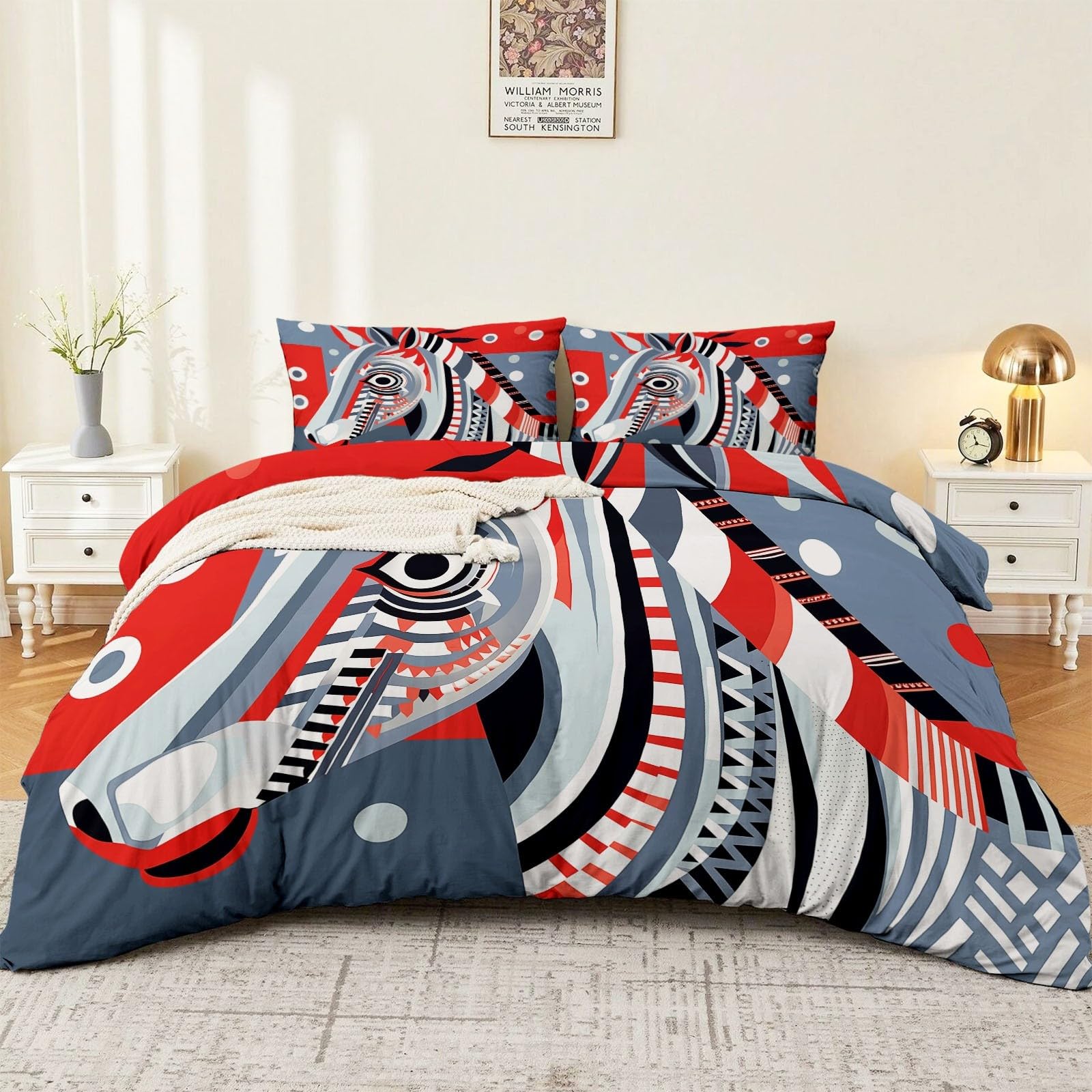 Housse de couette 240x260 gris foncé avec motif géométrique abstrait en microfibre imprimée