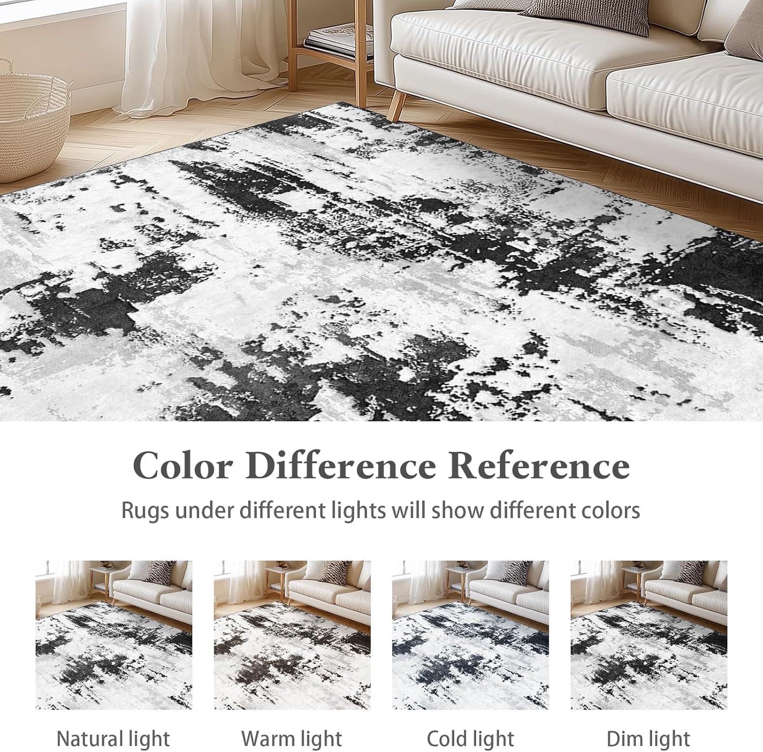 Area Rugs 6x9 Rug for Living Room - Machine Washable Neutral Modern Abstract Soft Rugs for Dining Room Floor Non Sliping Carpets for Bedroom Farmhouse Home Office