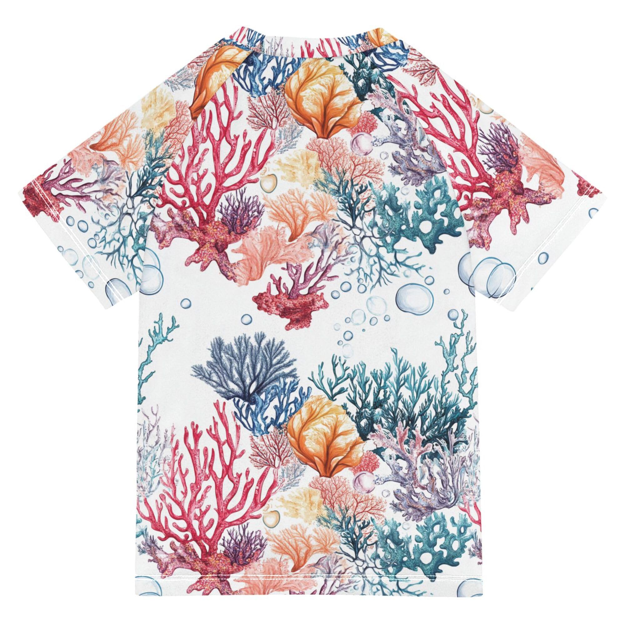 Aesthetic Cyanea Capillata White Girls Bathing Suit UV Protection Girl Swim Rashguard Swimwears Athletic Shirt for Toddler Boy 7-8Y