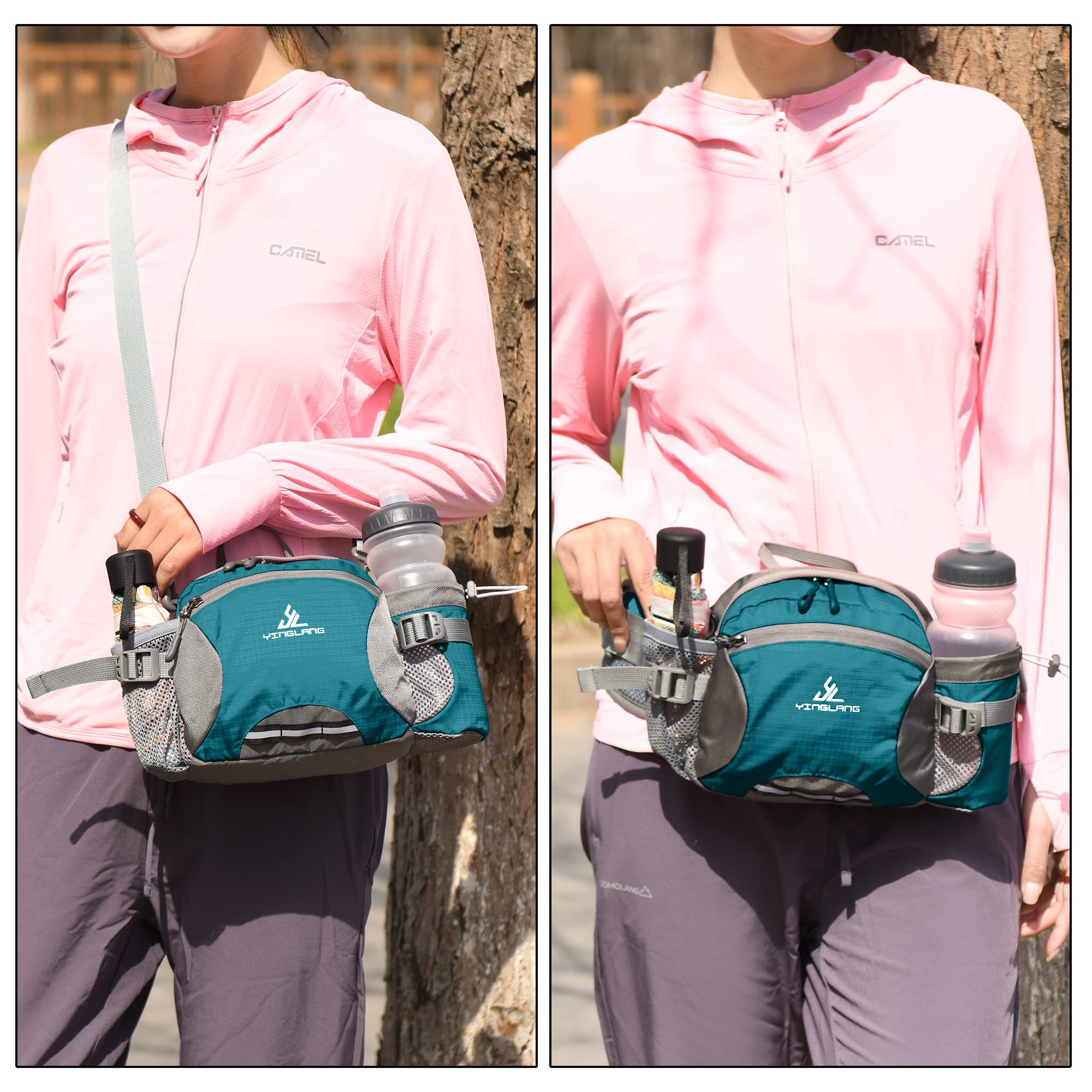 Sac Banane Femme et Homme Sacoche Banane de Sport avec Porte Bouteille Ceinture réglable pour Chien Promenade Randonnée Voyage