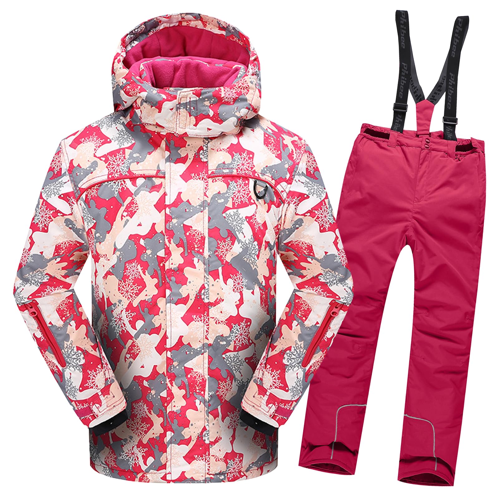 Combinaisons de Neige Enfant Fille à Capuche Coupe-vent et Imperméable Combinaison de Ski Garçon en Polaire Chaude Vêtements de Ski