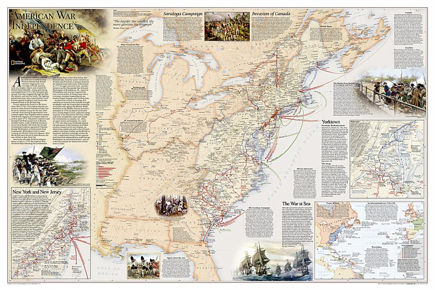 National Geographic Battles of the Revolutionary War and War of 1812 Wall Map (Poster Size: 36 x 24 in) (National Geographic Reference Map)