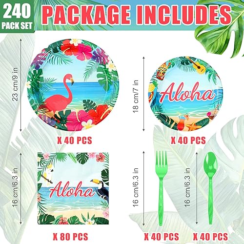 Miniatura 2 de 240 platos de fiesta Luau hawaiano Aloha suministros para fiesta de cumpleaños, platos desechables Tiki Tropical para 40 invitados, incluyendo