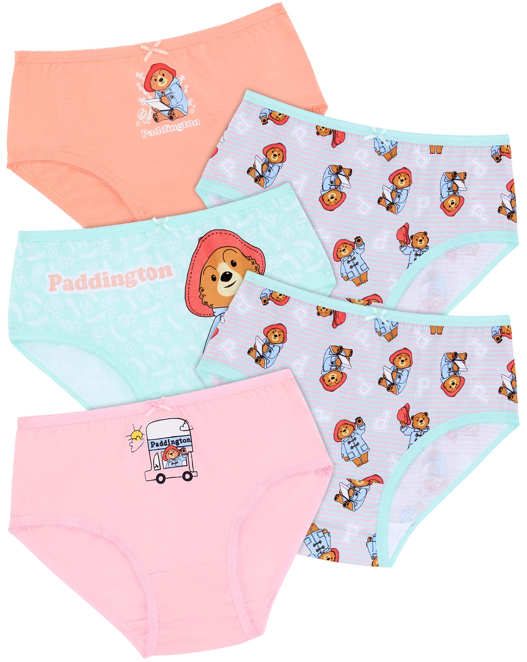 Paddington Bear Girls Multicolor Five Pack 100% Cotton Briefs 18/24 Months