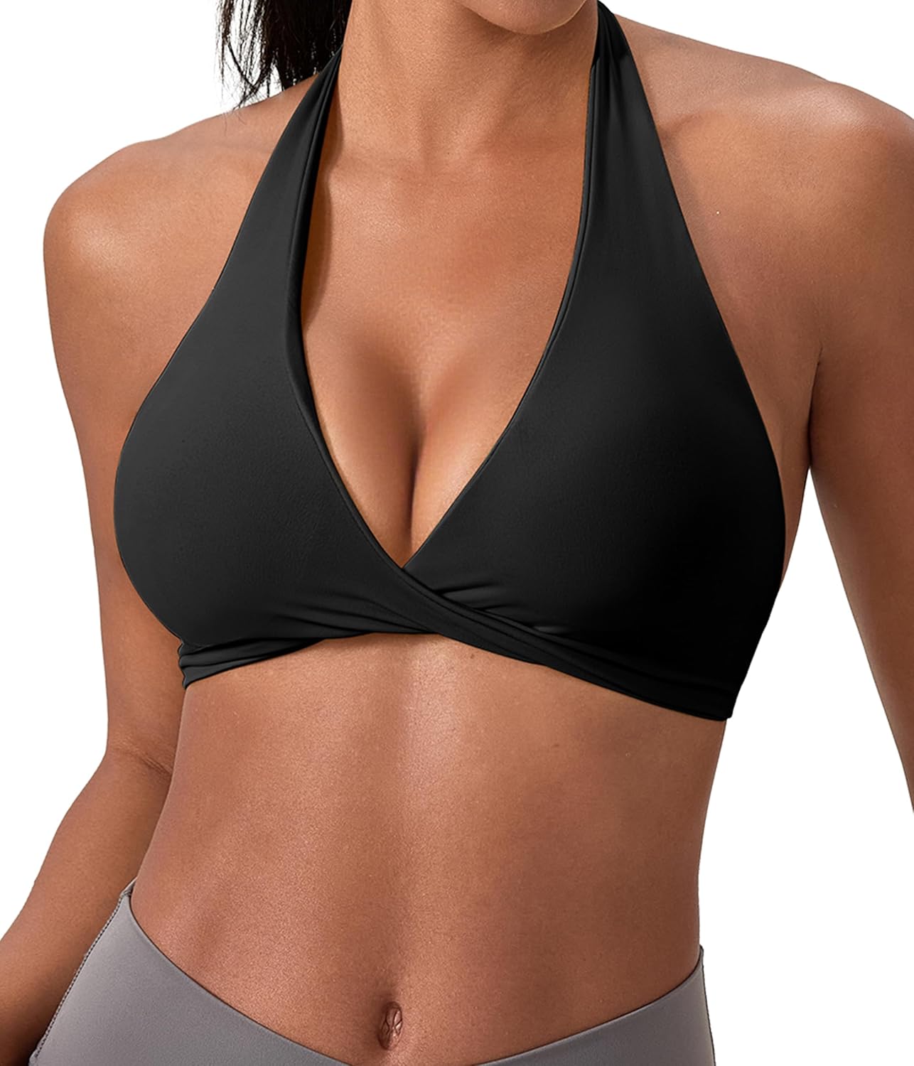 SPVISE Halter Sports Bras for Women Padded Yoga Bra Low Impact Gym Workout Bra Tank Open Back Twist Front V-Neck Everyday Bra - Image 9