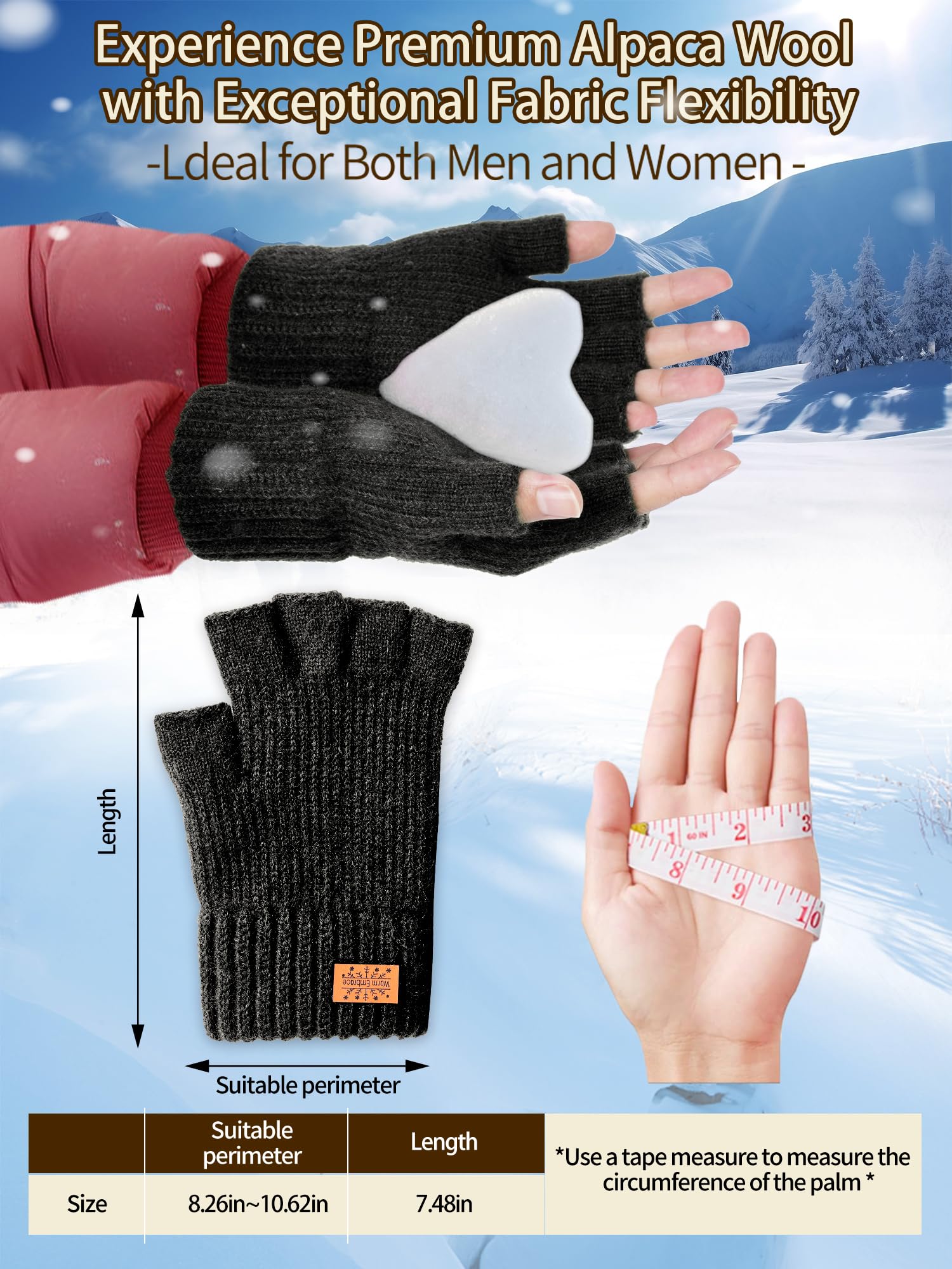 JYUYNY Guanti senza dita - Guanti Mezze Dita Invernali,Guanti Termici Caldi Guanti Senza Dita Fingerless Gloves Guanti in Maglia Unisex per Uomini e Donne