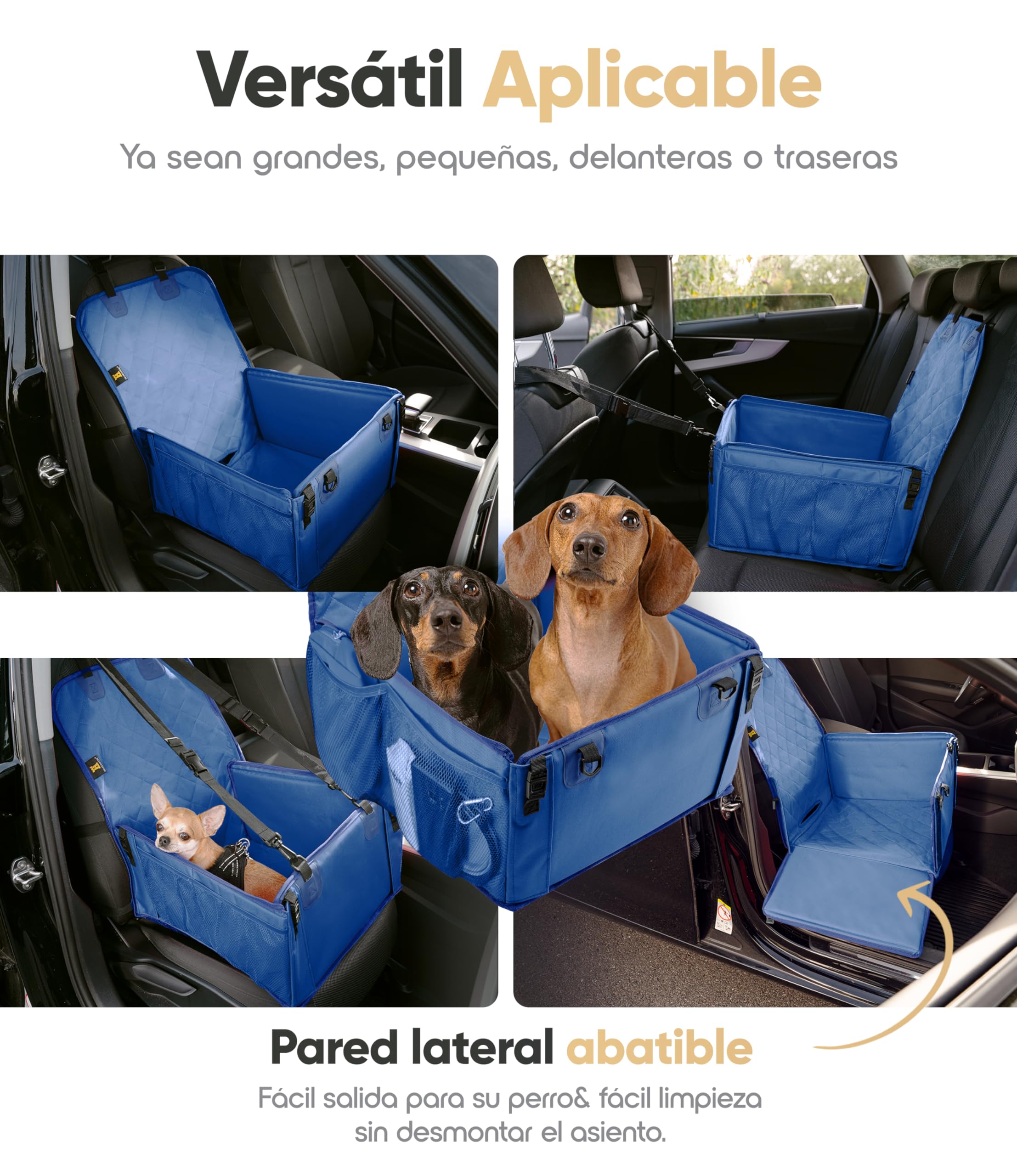 HELDENWERK Asiento de coche para perros pequeños y medianos con correa, resistente al agua y estable para el asiento trasero y el asiento delantero, asiento de coche para perros, asiento de copiloto