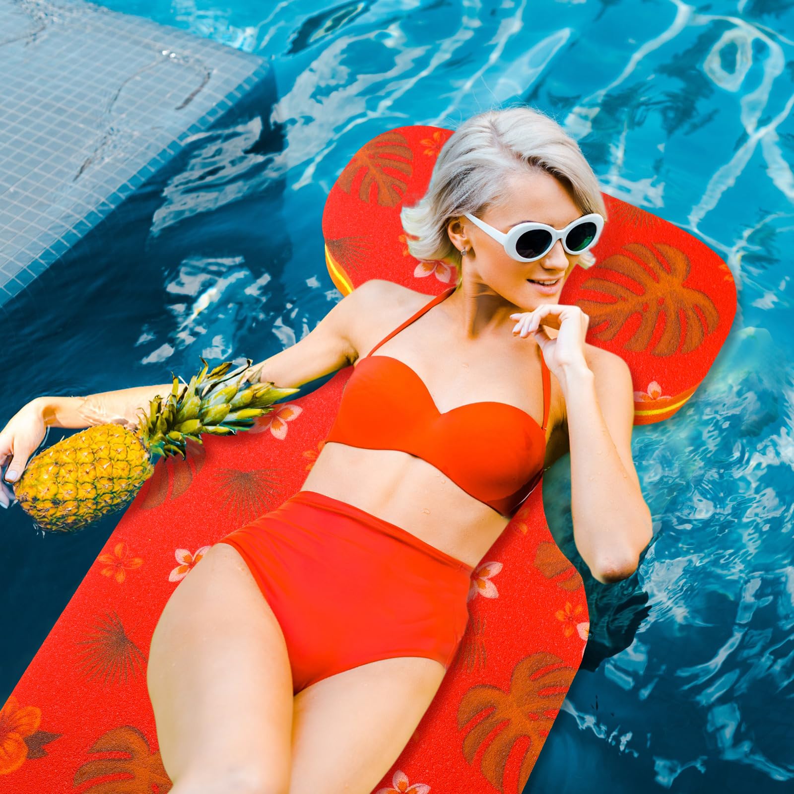 Sratte 4 Pcs Foam Water Saddle Floats for Adults and Kids Double Sided Coated Floating Seats Lounger Chair Mat Water Resistant Floating Pads for Swimming Pool Boating Lake Beach Water Park (Palm)