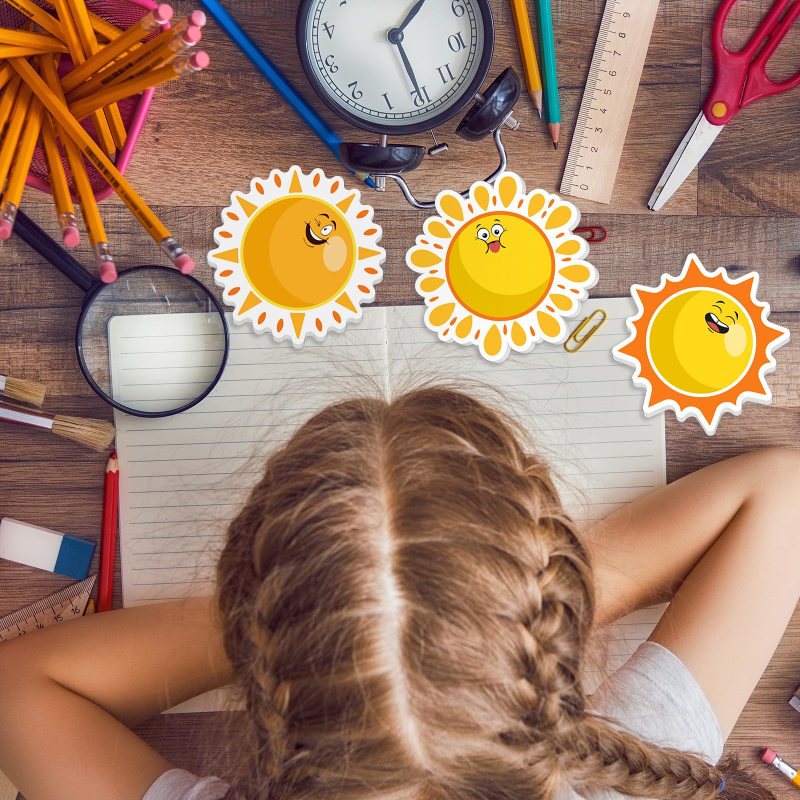 JarThenaAMCS 9 notas adhesivas de sol, bonitos blocs de notas autoadhesivos de sol amarillo, bloc de notas extraíble para estudiantes, profesores, suministros escolares, 9 diseños