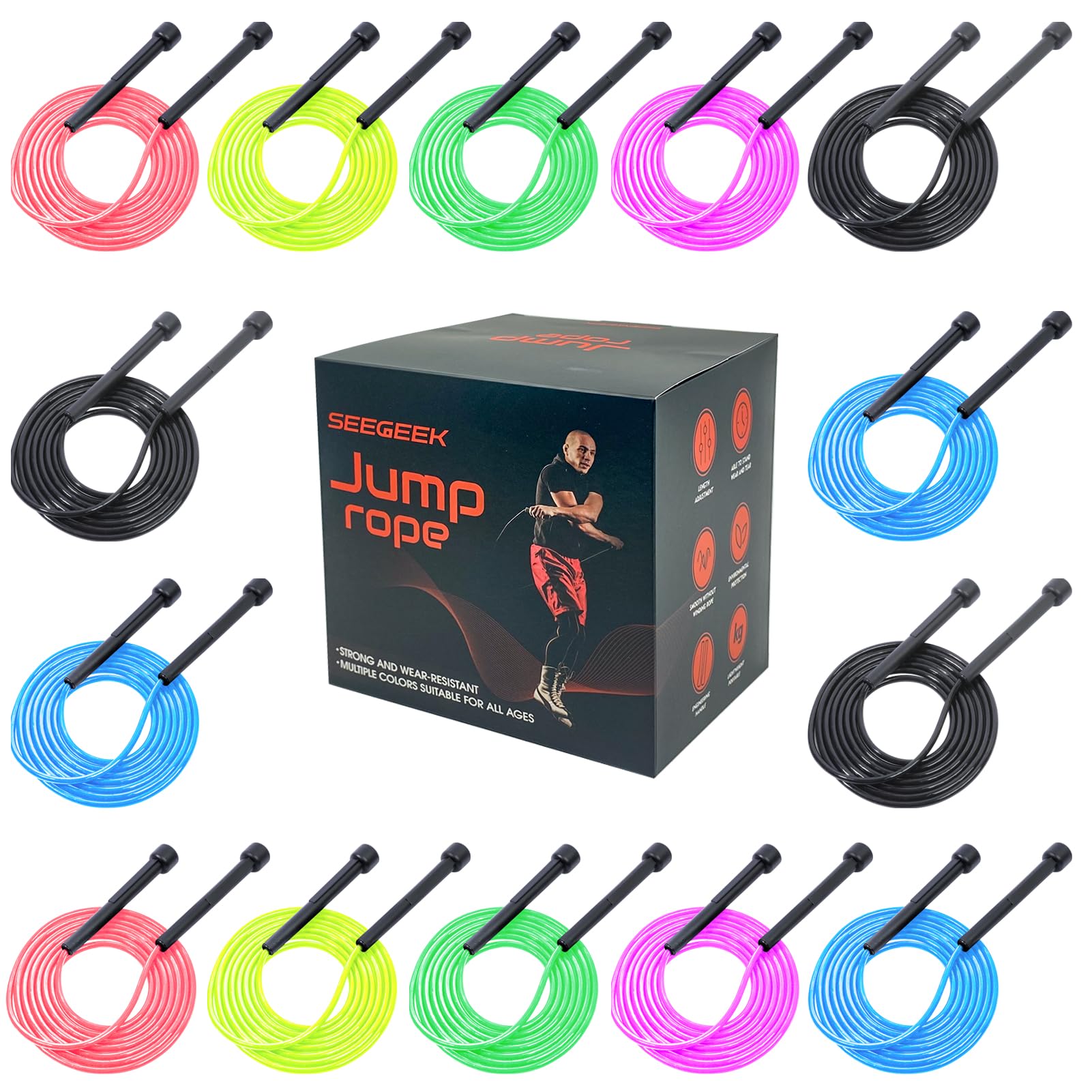 14 Pack Adjustable PVC Jump Rope for Cardio Fitness - Versatile Jump Rope for Women Men Kids Christmas Gift -Tangle-Free for Keeping Fit, Training, Workout