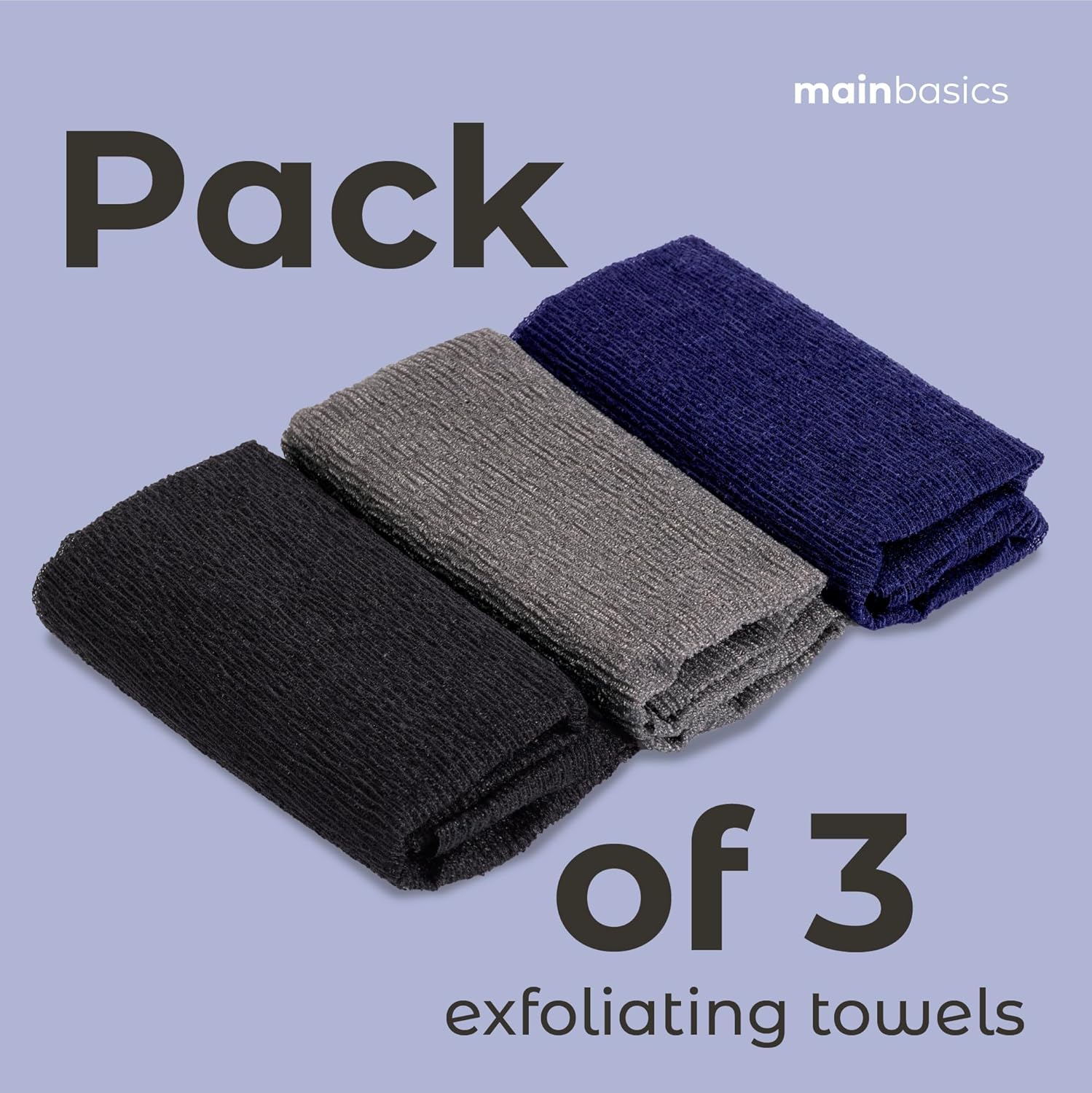 MainBasics Exfoliating Shower Towel - Japanese Nylon Bath Towel and Body Washcloth, Quick-Dry, Durable, Deep Exfoliation (Set of 3, Black Ice) - Image 6