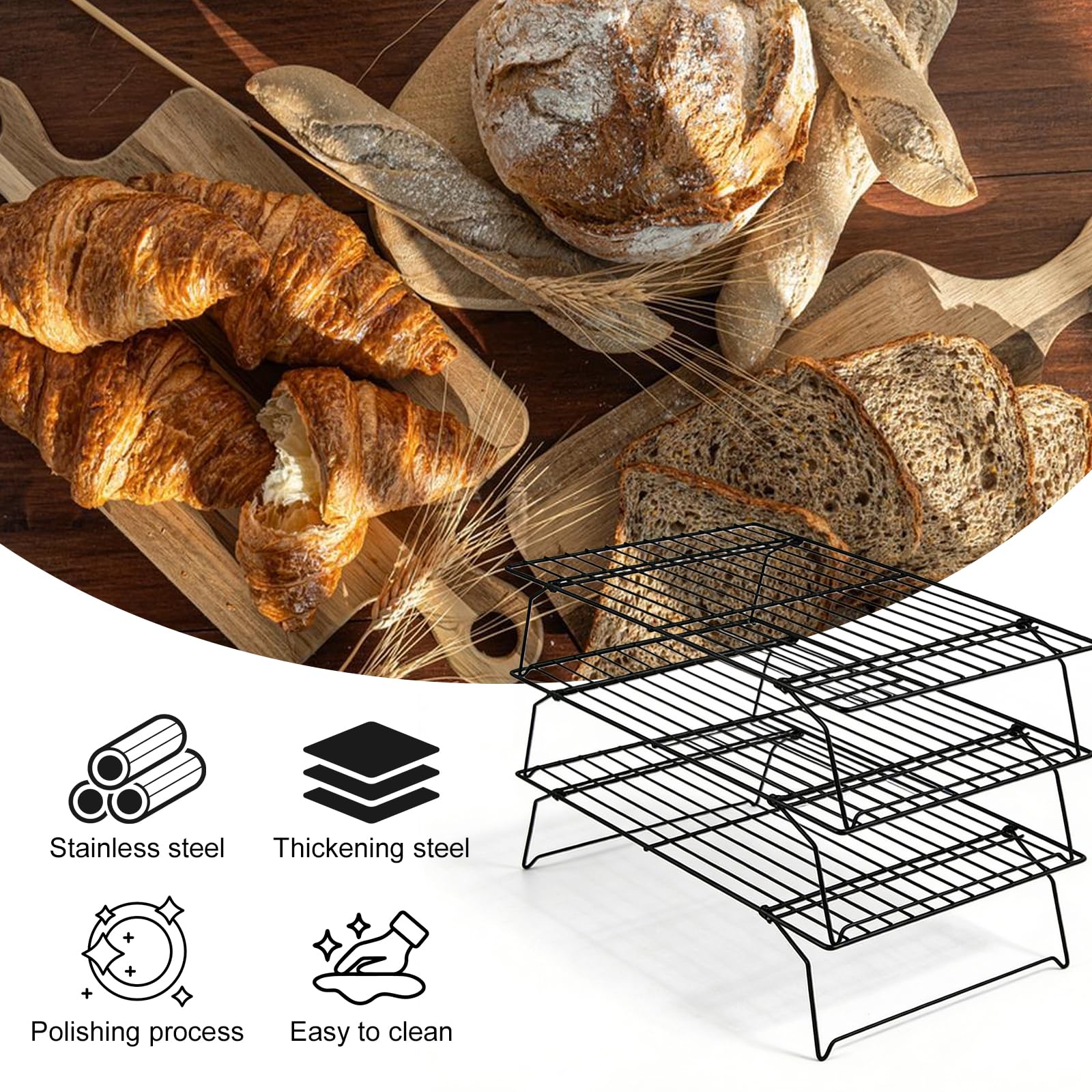 Lot de 6 grilles de refroidissement 40 x 25 x 7,5 cm en acier inoxydable empilable pour pâtisserie