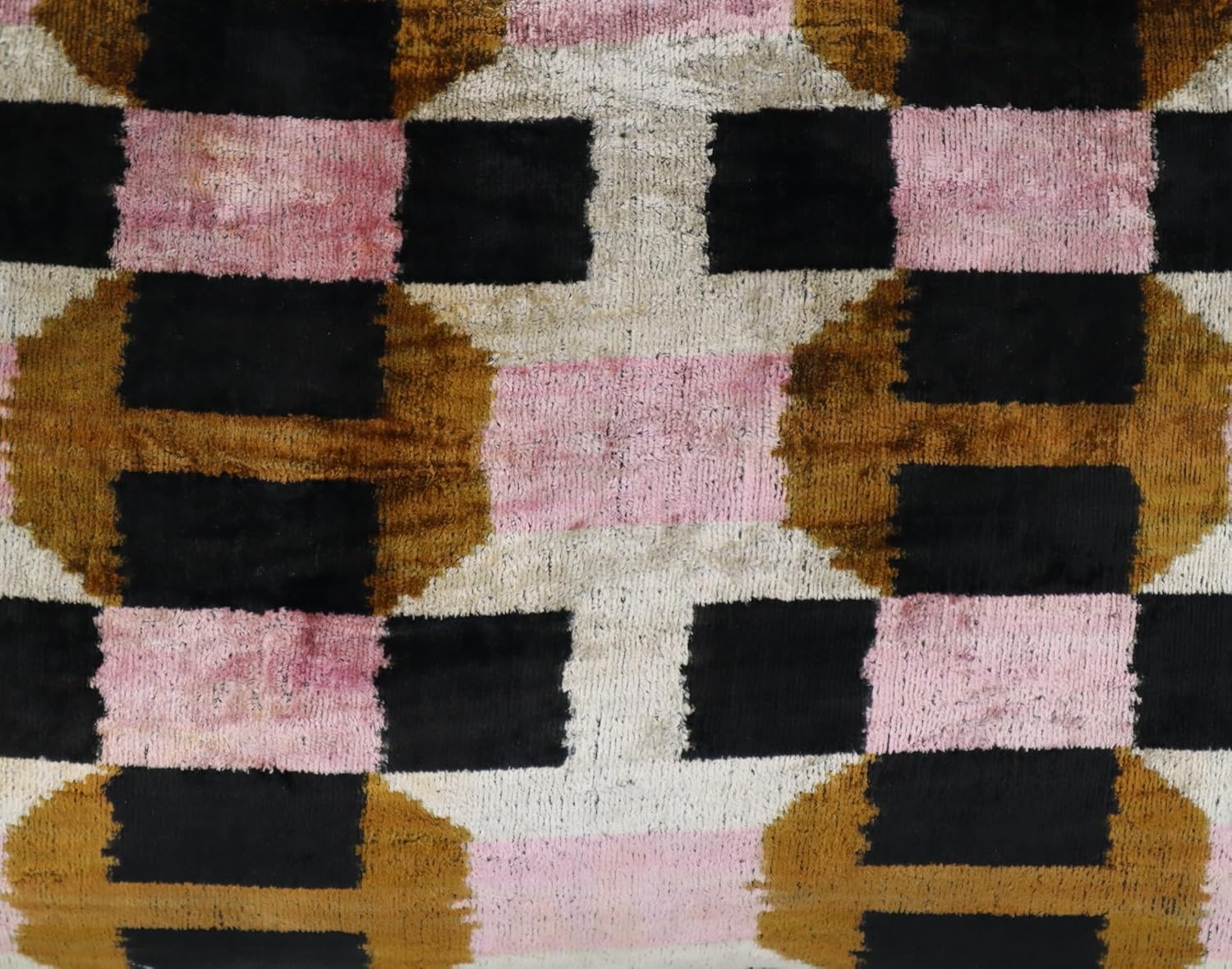 CANVELLO Handmade Pink & Brown Geometric Silk Velvet Throw Pillow – 16x24 Inch, Naturally Dyed, Down Feather Insert, Luxury Decorative Cushion for Sofa & Bed