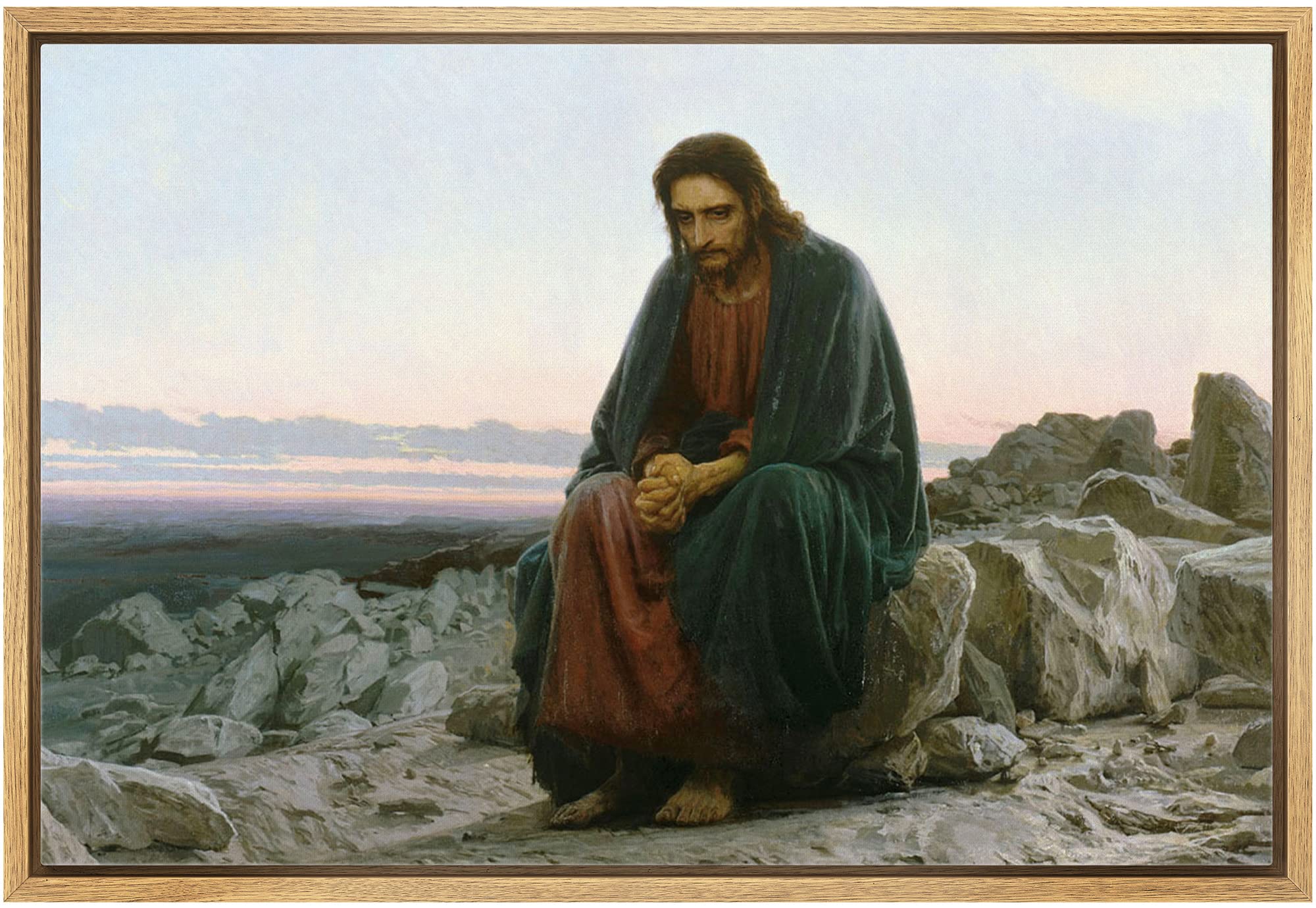 wall26 Framed Canvas Print Wall Art Jesus Christ in The Desert by Ivan Kramskoi People Historic Illustrations Fine