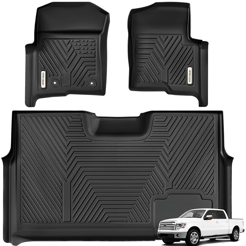 Tapetes automotivos de TPE para Ford F-150 2010–2014 SuperCrew com bancos individuais, preto, kit com 3 peças