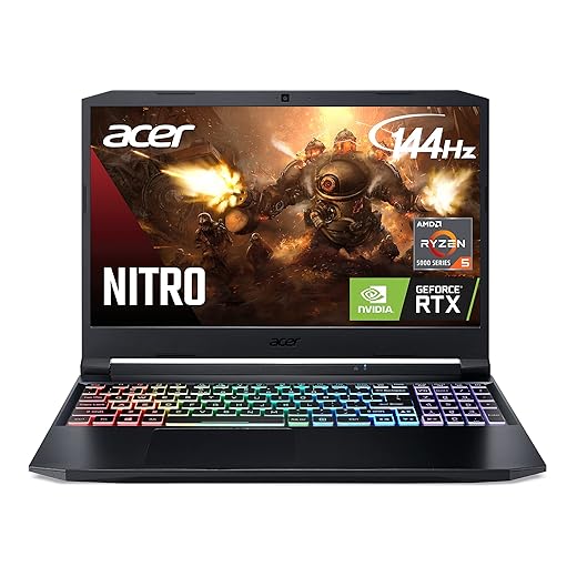 Acer Nitro 5 AN515-45-R21A Gaming Laptop, AMD Ryzen 5 5600H Hexa-Core Processor | NVIDIA GeForce RTX 3060 Laptop GPU | 15.6" FHD 144Hz IPS Display | 16GB DDR4 | 512GB NVMe SSD | WiFi 6 | RGB Keyboard
